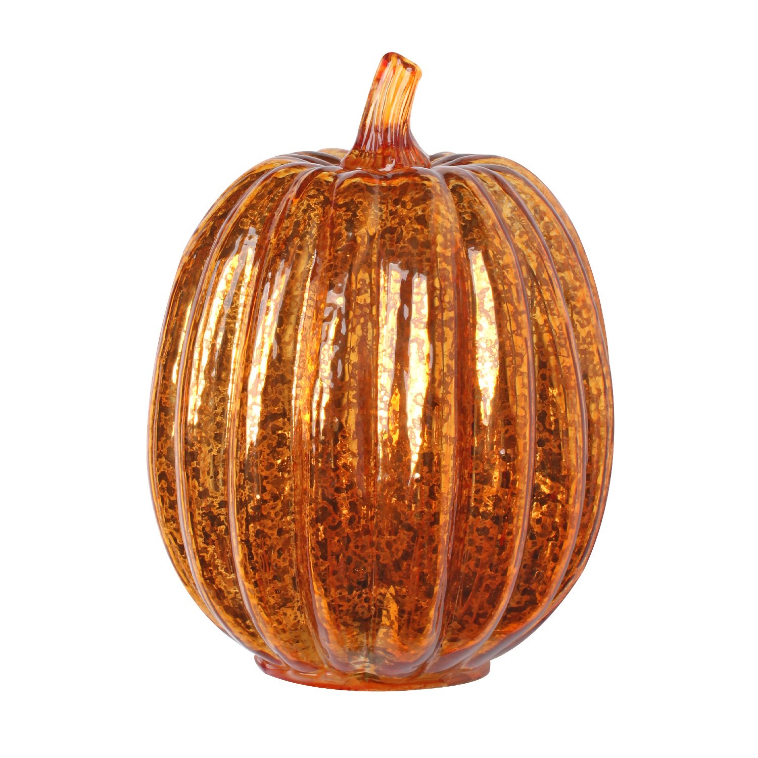 Romingo Mercury Glass Pumpkin Light with Timer for Halloween Pumpkin Decorations Fall and Thanksgiving Decor, Gold 7.5 inches