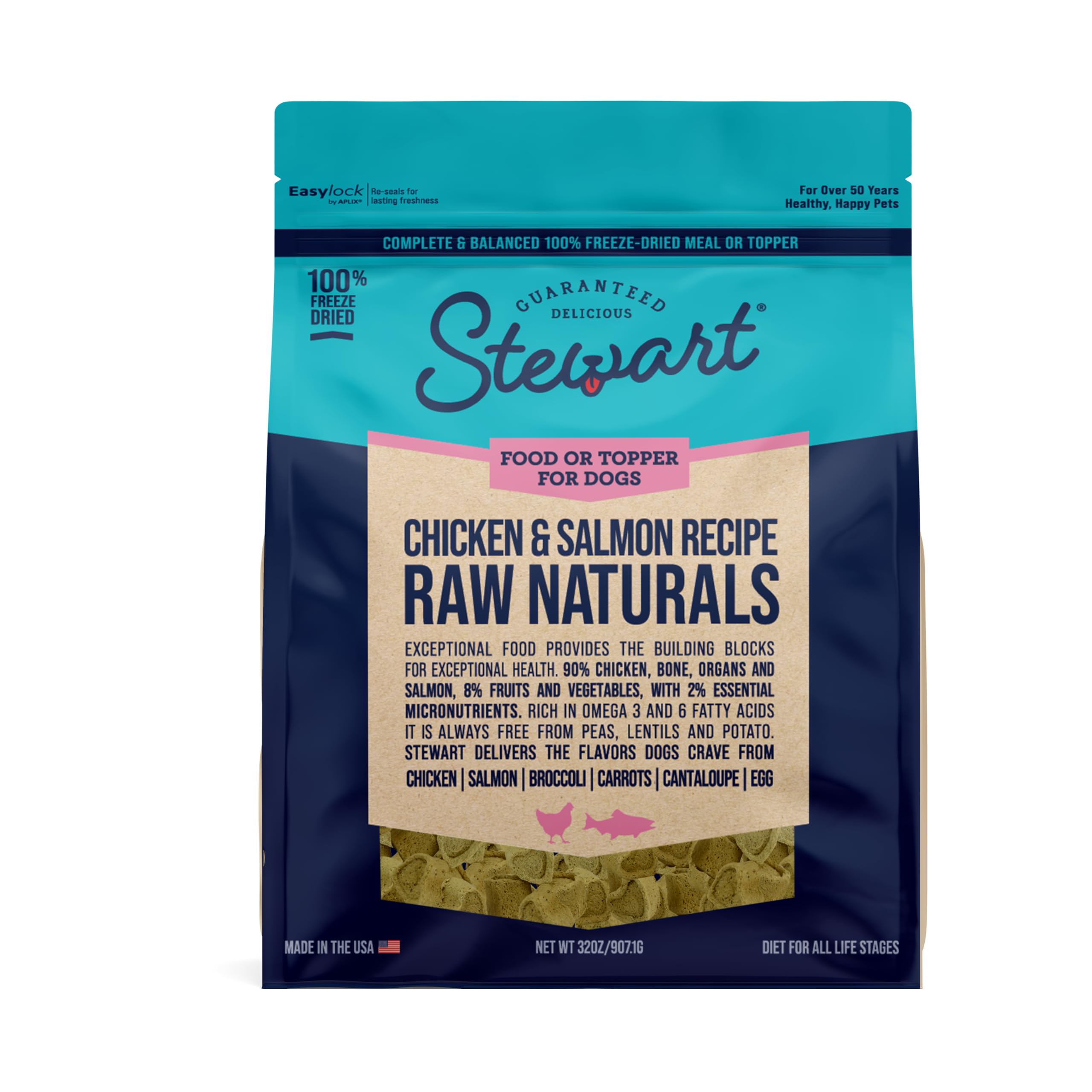 stewart raw naturals freeze dried raw dog food or meal topper chicken and salmon recipe 32 ounce bag complete and balanced nutrition