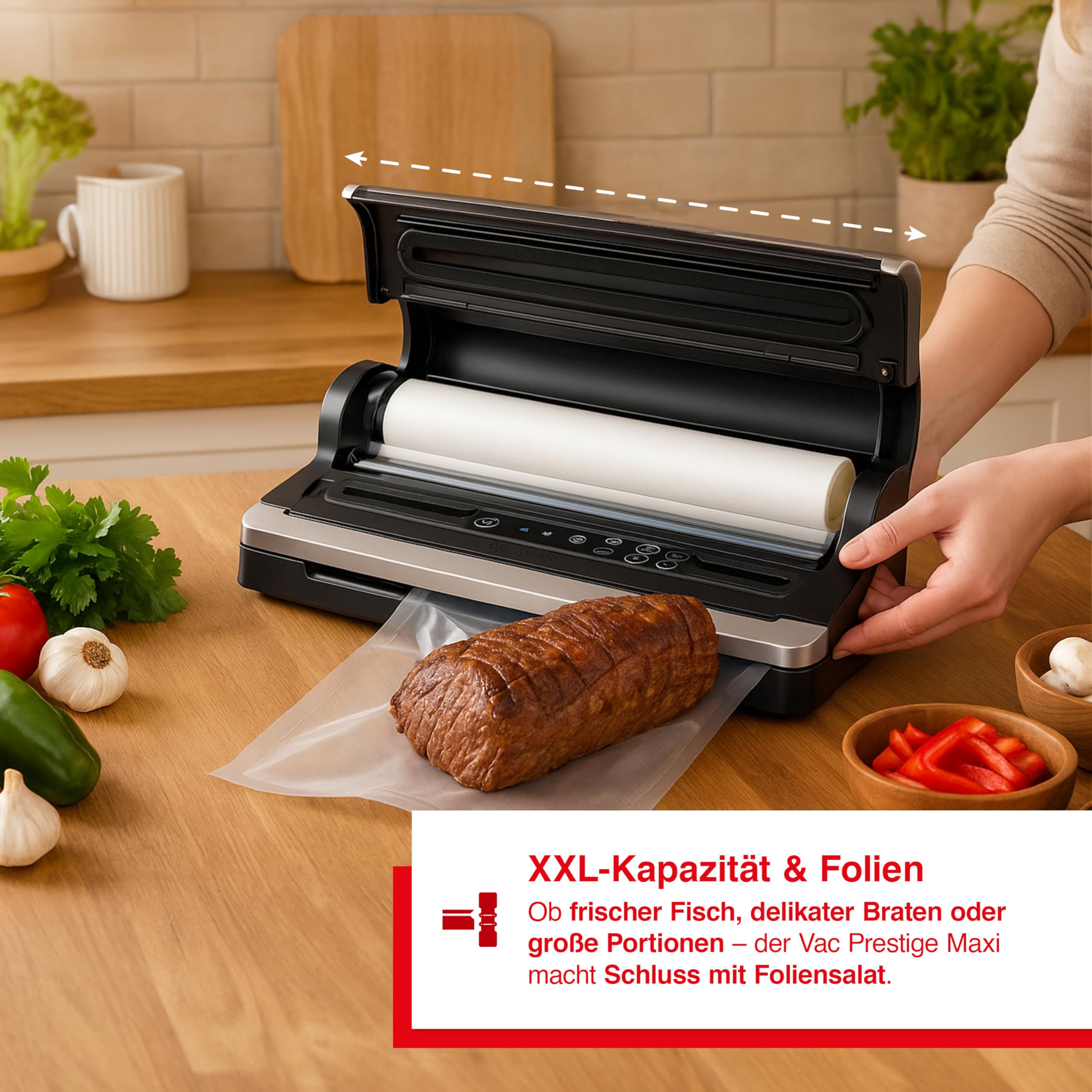Solis Vac Prestige Maxi 5706 Vakuumiergerät | bis zu 4x länger frisch, 150W, -0,8bar, Pulse- & Marinier-Funktion, 40 cm Beutelbreite