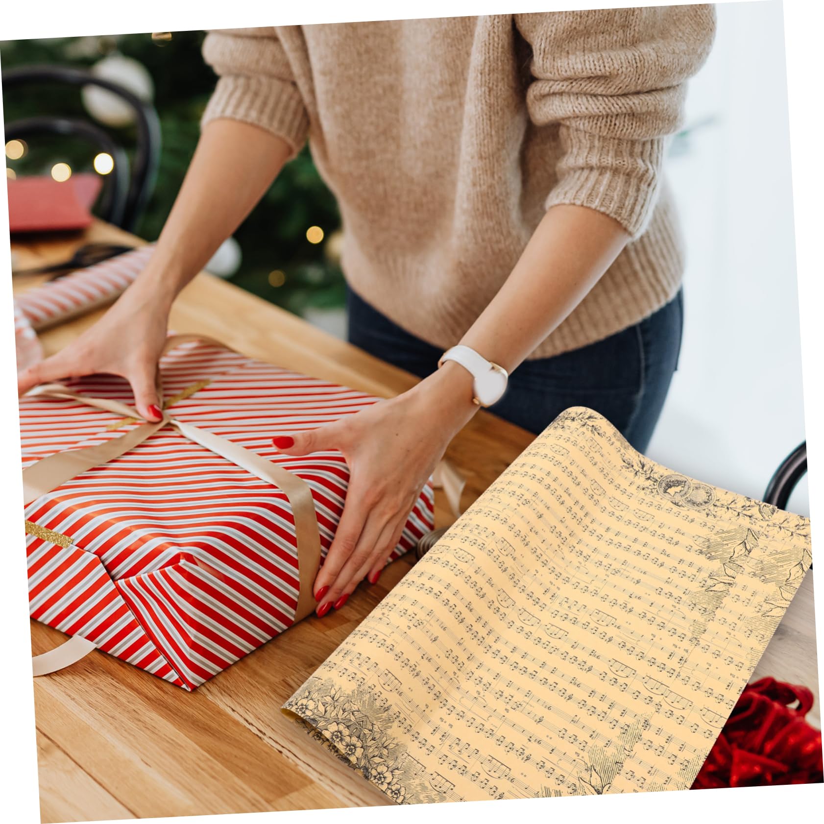 Gatuida Carta da Regalo Vintage per Bouquet di Fiori Note Musicali Nere, Set da 20 Fogli in Carta Kraft Resistente, Confezionamento Floreale per Regali Natalizi e Festività