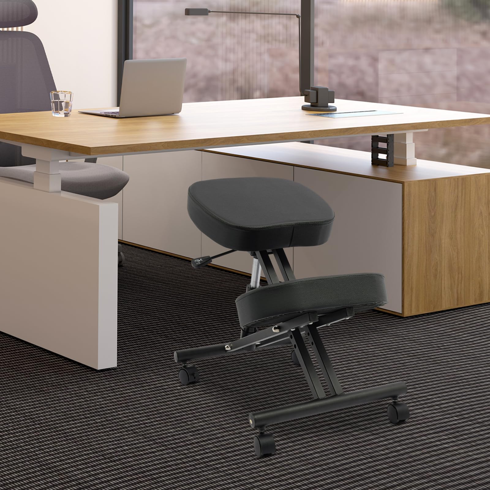 Silla ergonómica para la rodilla, taburete ajustable en negro, silla ortopédica correctora de postura, silla ortopédica para la rodilla para el hogar y la oficina, capacidad de carga: 100