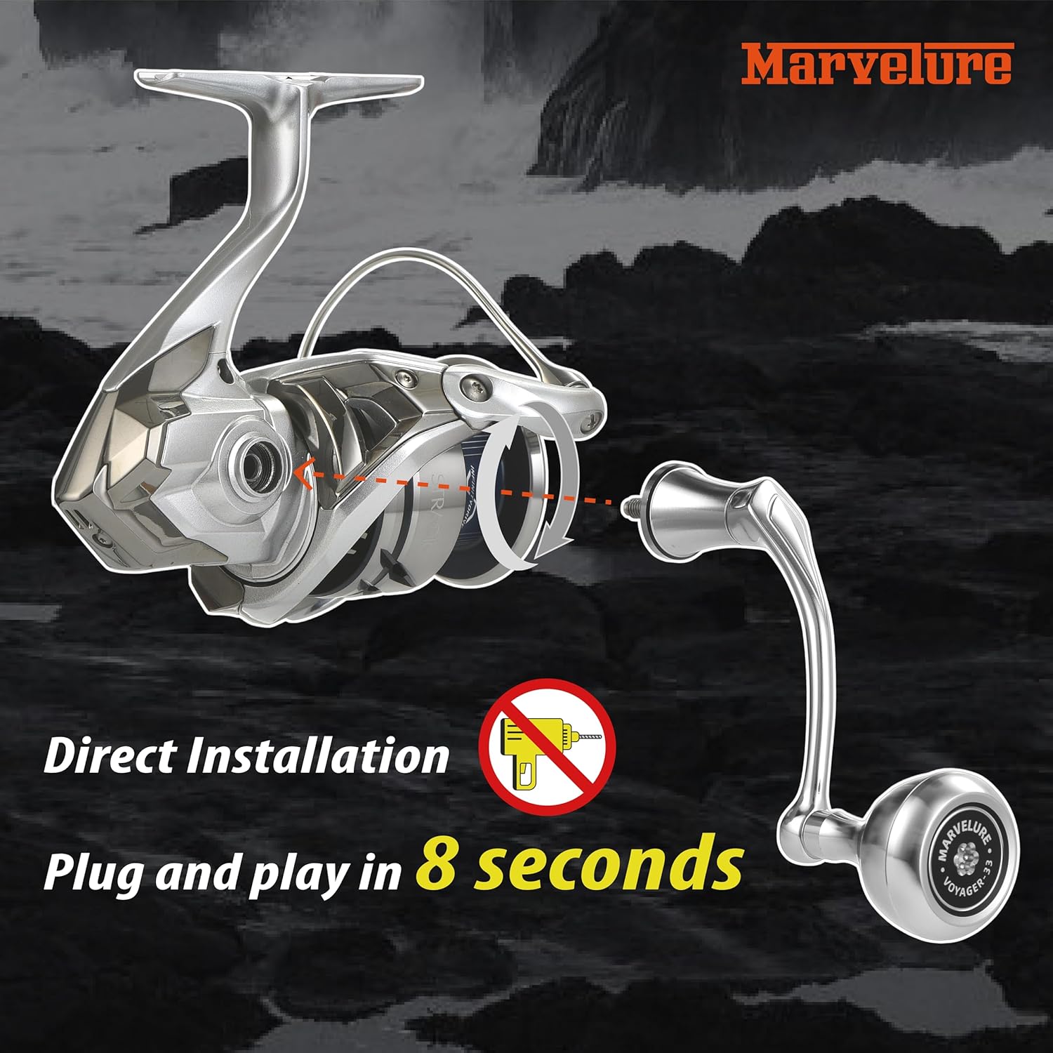 Power Handle Compatible for Shimano Stradic FL FM, Stella, Vanford, Vanquish, Twin Power, Ultegra, Sustain, Nasci FC FD 1000-5000 Spinning Reels (Not for Lock Type)