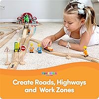 Vista 2 de Wooden Traffic Signs & Community Helper Figures Toy Set – Includes Police, City & Construction Workers, Road Signs & Traffic Lights – Works with