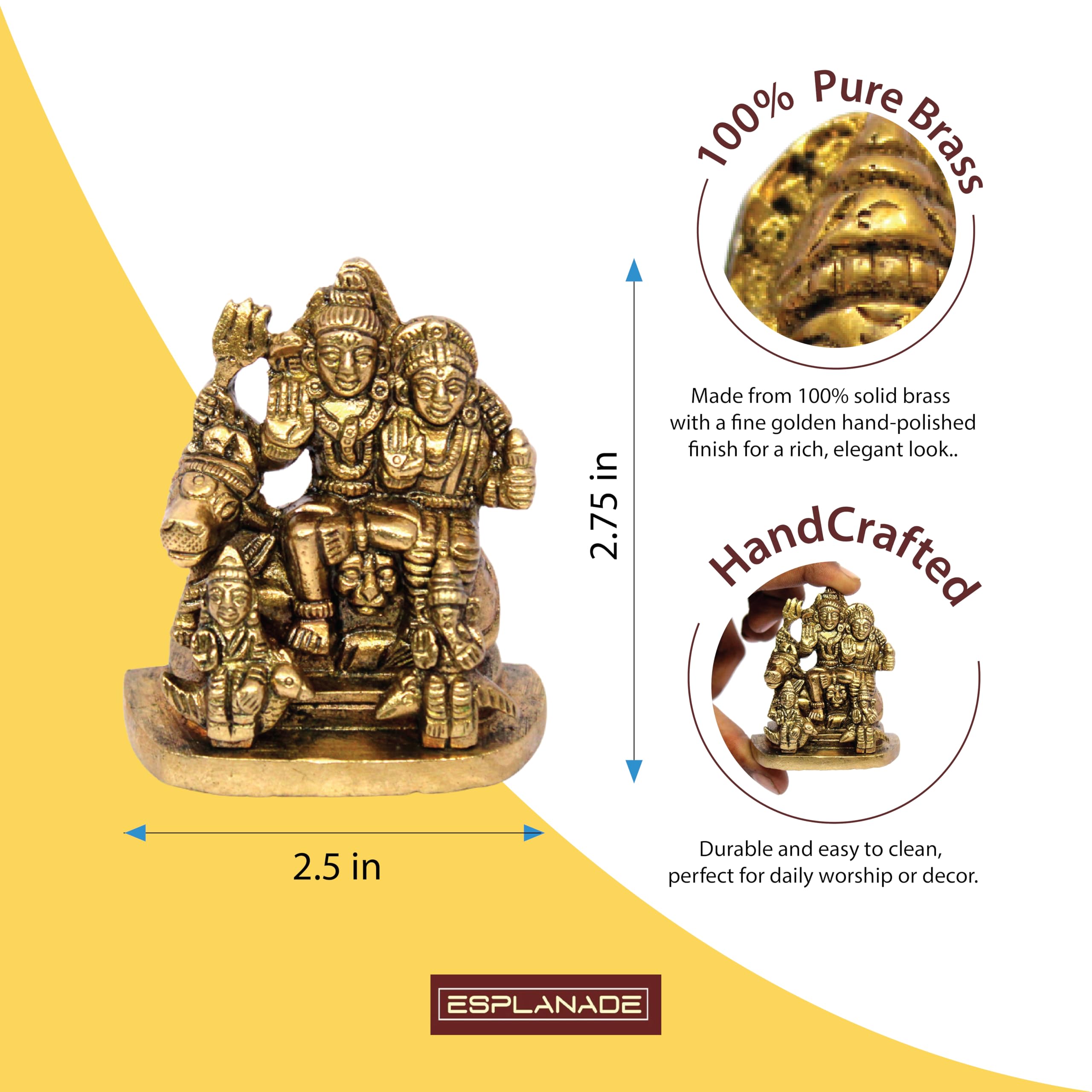 e​​Splanade Latón Shiva Parvati Pariwar - Familia Shiva | Shiva Bholenath Shankar Parvati Ganesh Ganesha Nandi Family Murti Idol Estatua Escultura - Tamaño pequeño - 2.25" Pulgadas