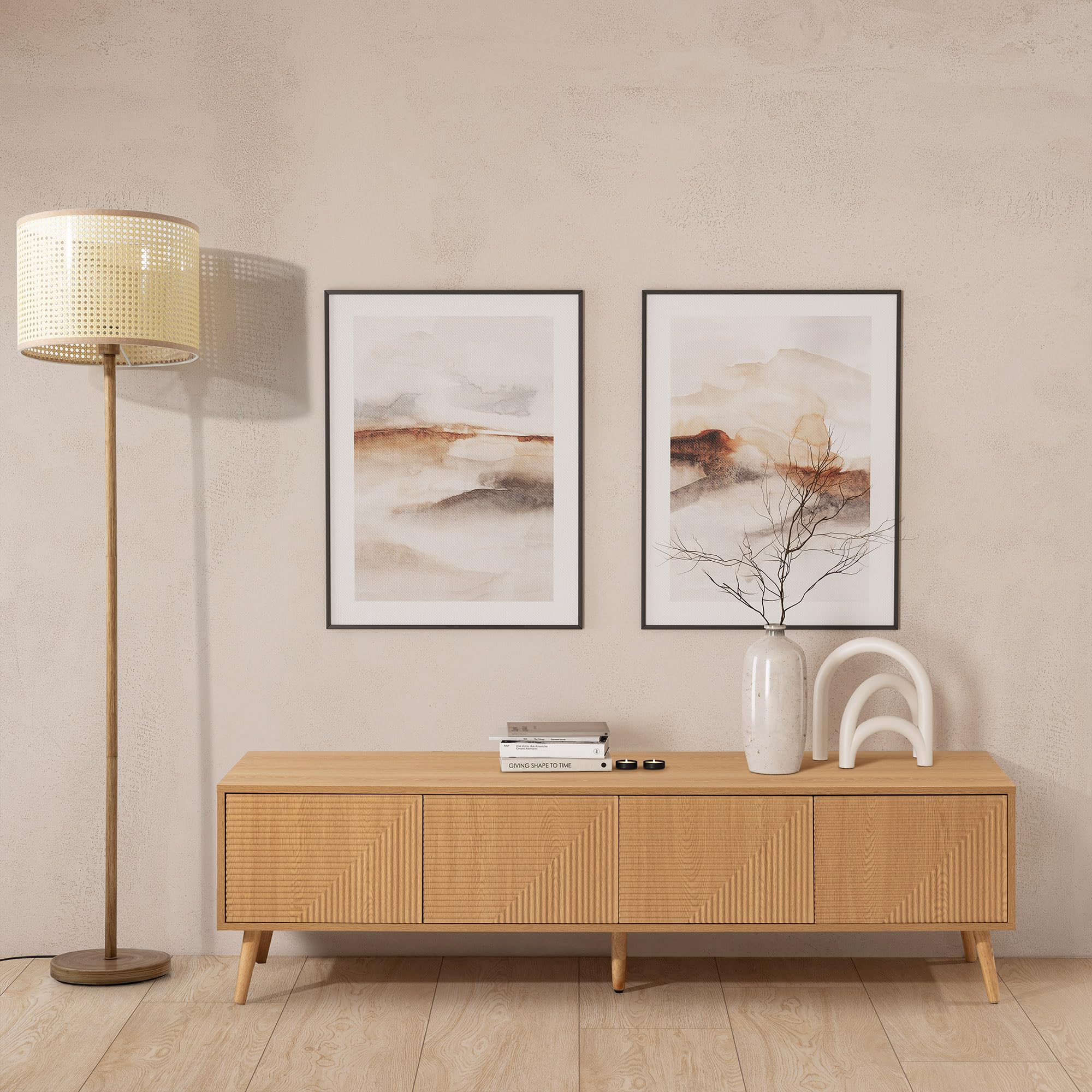 HOMN LIVING Mobile TV Telmo 4 ante colore Rovere, 160 cm (larghezza) 40 cm (profondità) 45 cm (altezza)