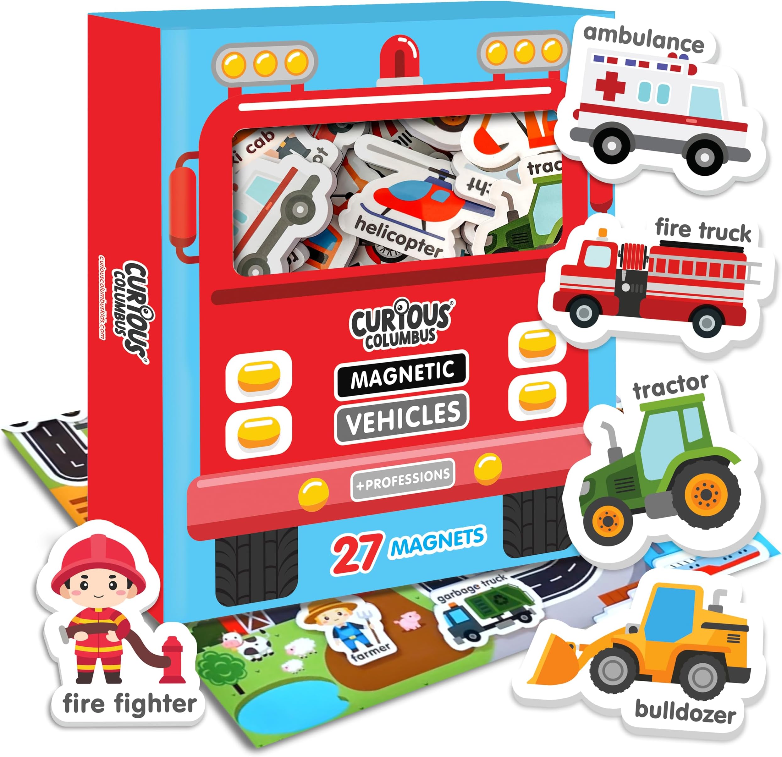 Vehicles Fridge Magnets for Toddlers 1-3 Year Olds| Large Foam Refrigerator Magnets for Kids Baby and 3-5 Years Old | Magnetic ABC Learning | Educational Toys Babies to Preschool