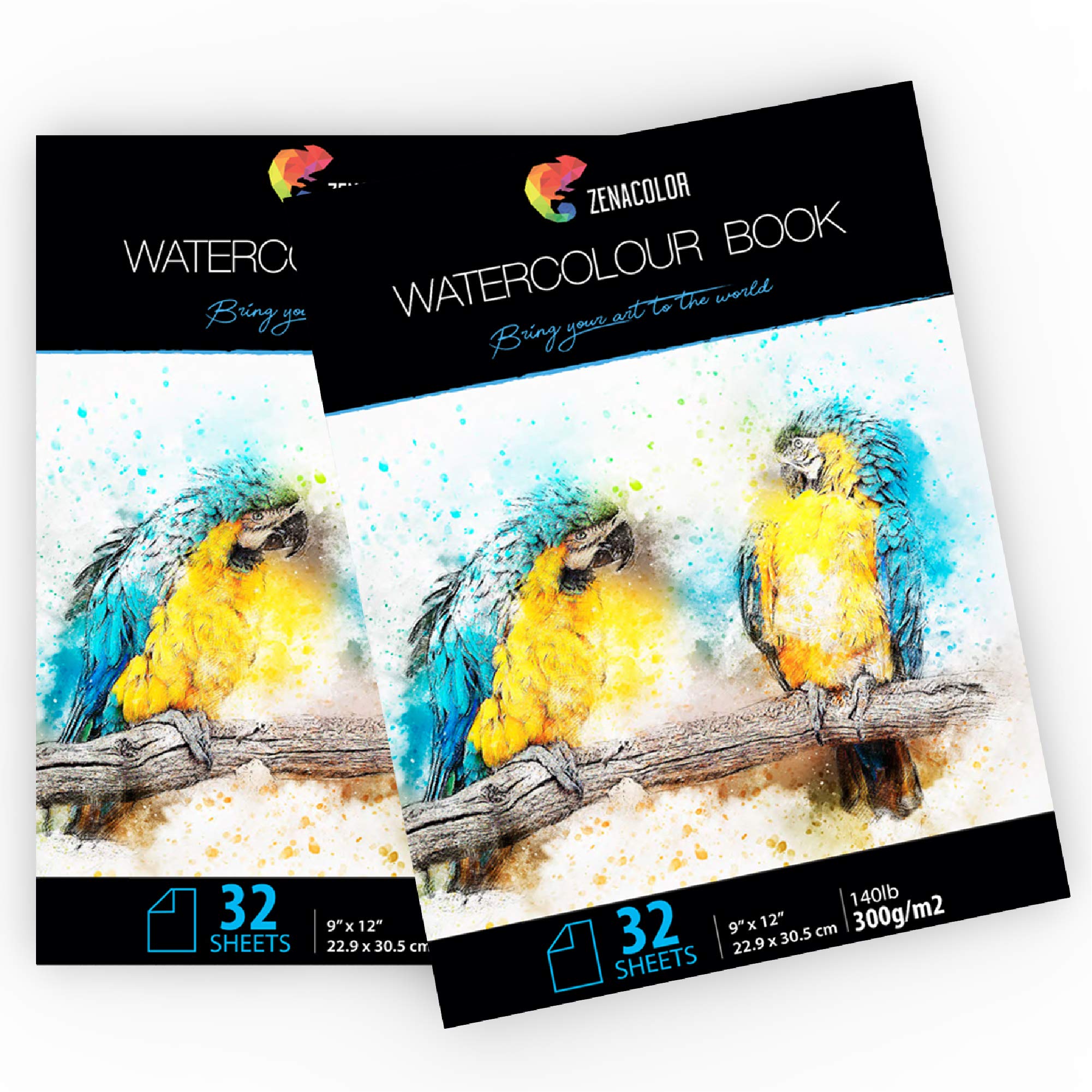 Zenacolor Watercolor Paper Pad 9x12”, Pack of 2 Watercolor Sketchbook (64 Sheets), 140lb (300gsm)