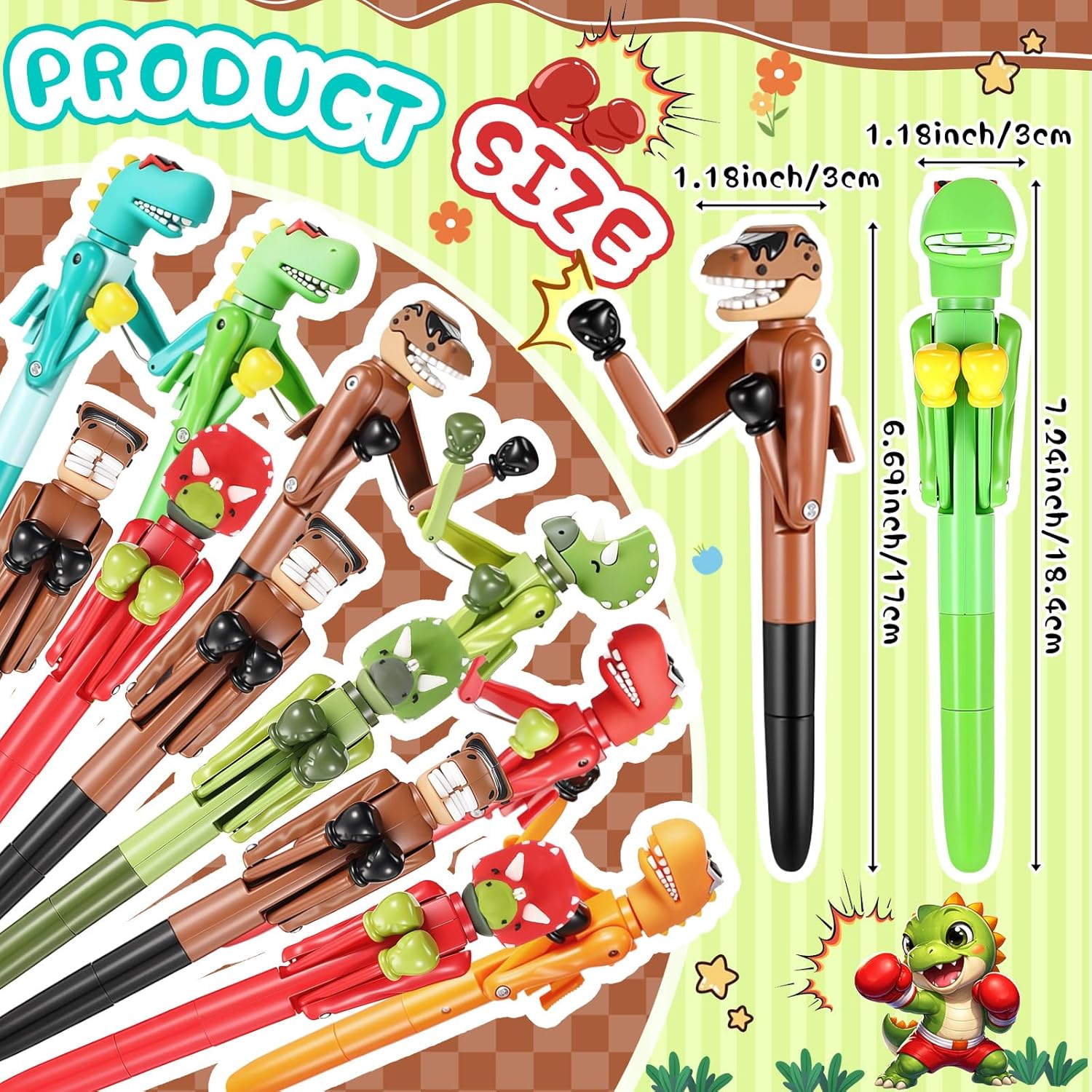 Crtiin 12 Pcs Dinosaur Boxing Pens Funny Novelty Stress Relief Ballpoint Pens Decompression with Punching Arm and Crisp Button Sound Cute Funny Gifts for Office Birthday Party