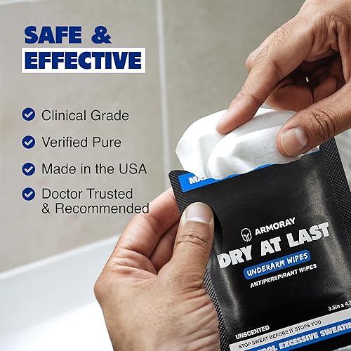 Miniatura 6 de Armoray Dry At Last Toallitas desodorantes para axilas envueltas individualmente, antitranspirantes y antisudor para tratamiento de hiperhidrosis -