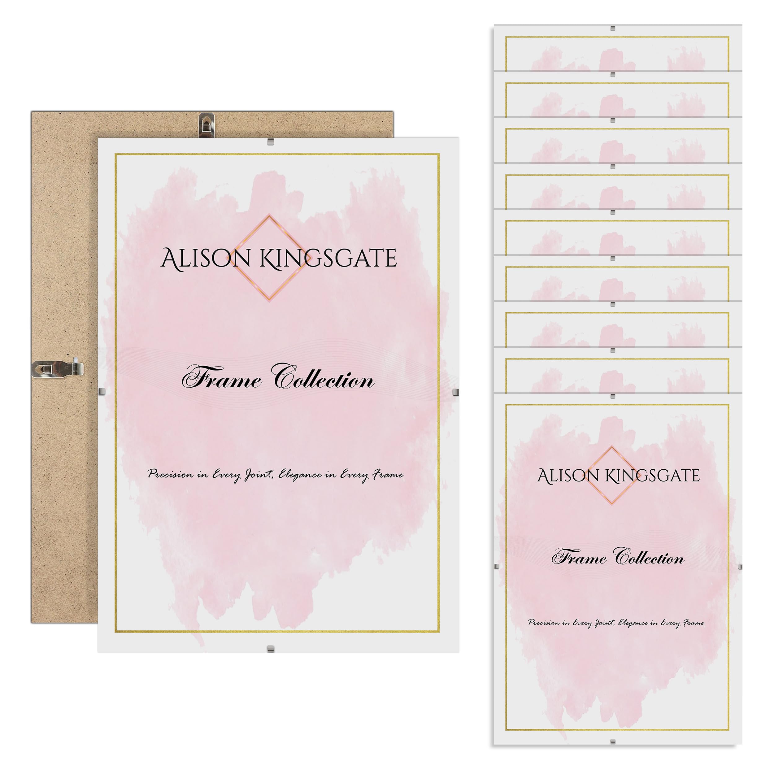 Alison Kingsgate 30X28CM Clip Frame (Pack of 10)- Frameless Picture Frame with Shatter-Resistant Perspex & Sturdy MDF Back- Borderless Clip Photo Frame for Posters, Certificates, Art & Wall Decor