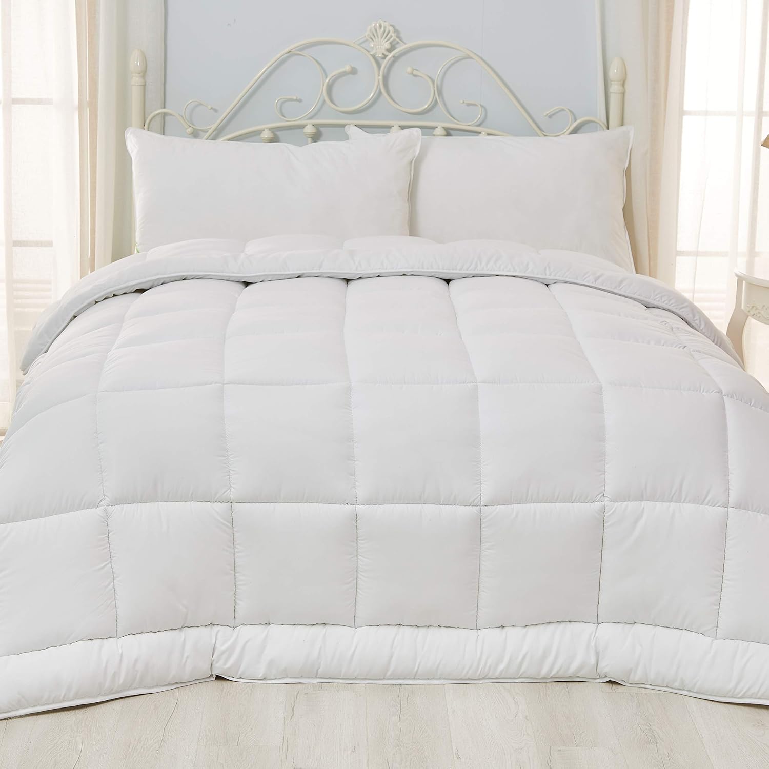 Amazon DUOV HOME ホワイト ダウン代替布団 インサート ループ付きベッド用掛け布団 起毛マイクロファイバー ボックス
