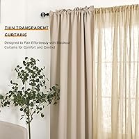 Vista 4 de DWCN Cortinas traslúcidas beige – Cortinas de lino sintético texturizado con bolsillo para barra, cortinas semi gasa para dormitorio y sala
