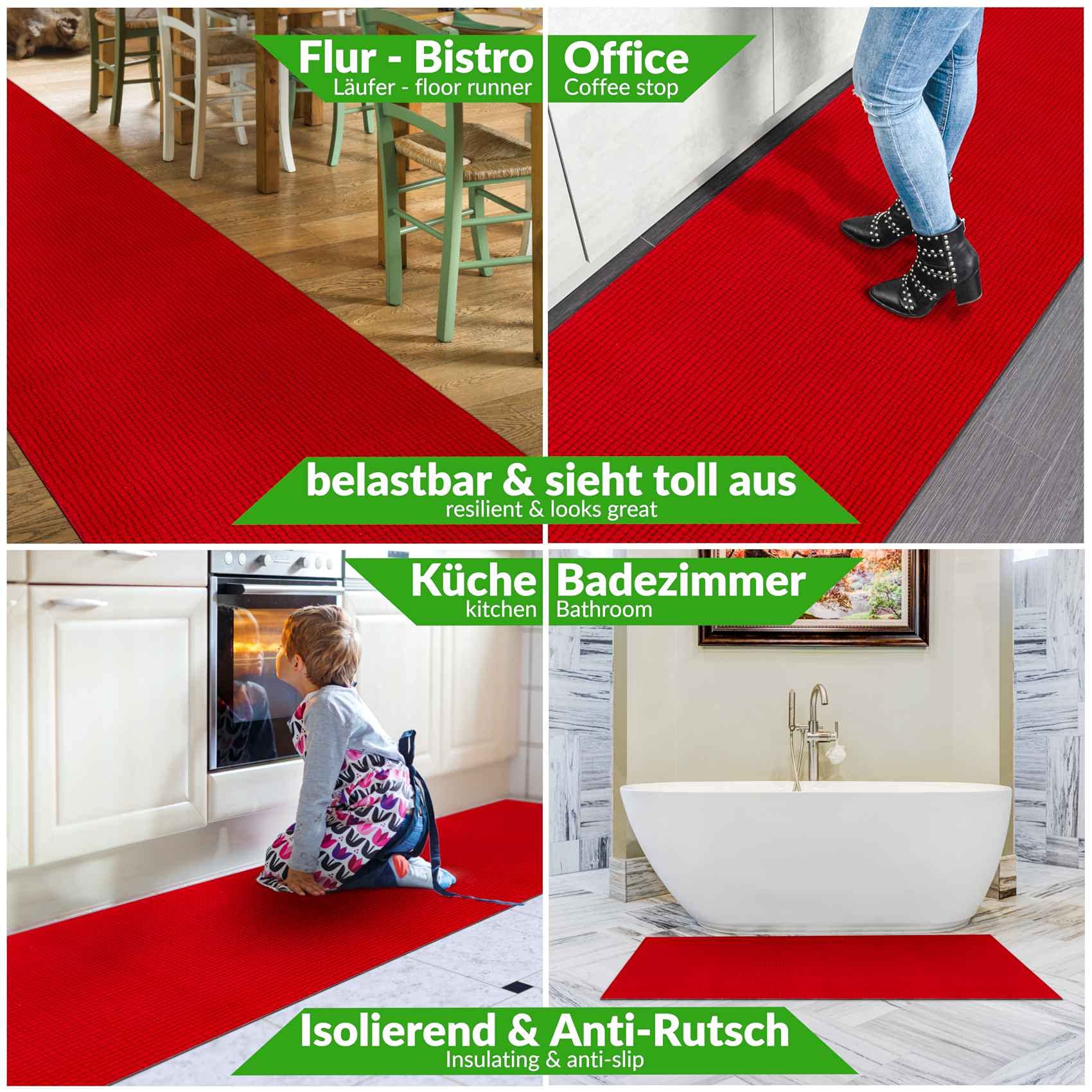 Tapis de couloir, de cuisine, antidérapant, en velours, rouge, 65 x 240 cm, moderne
