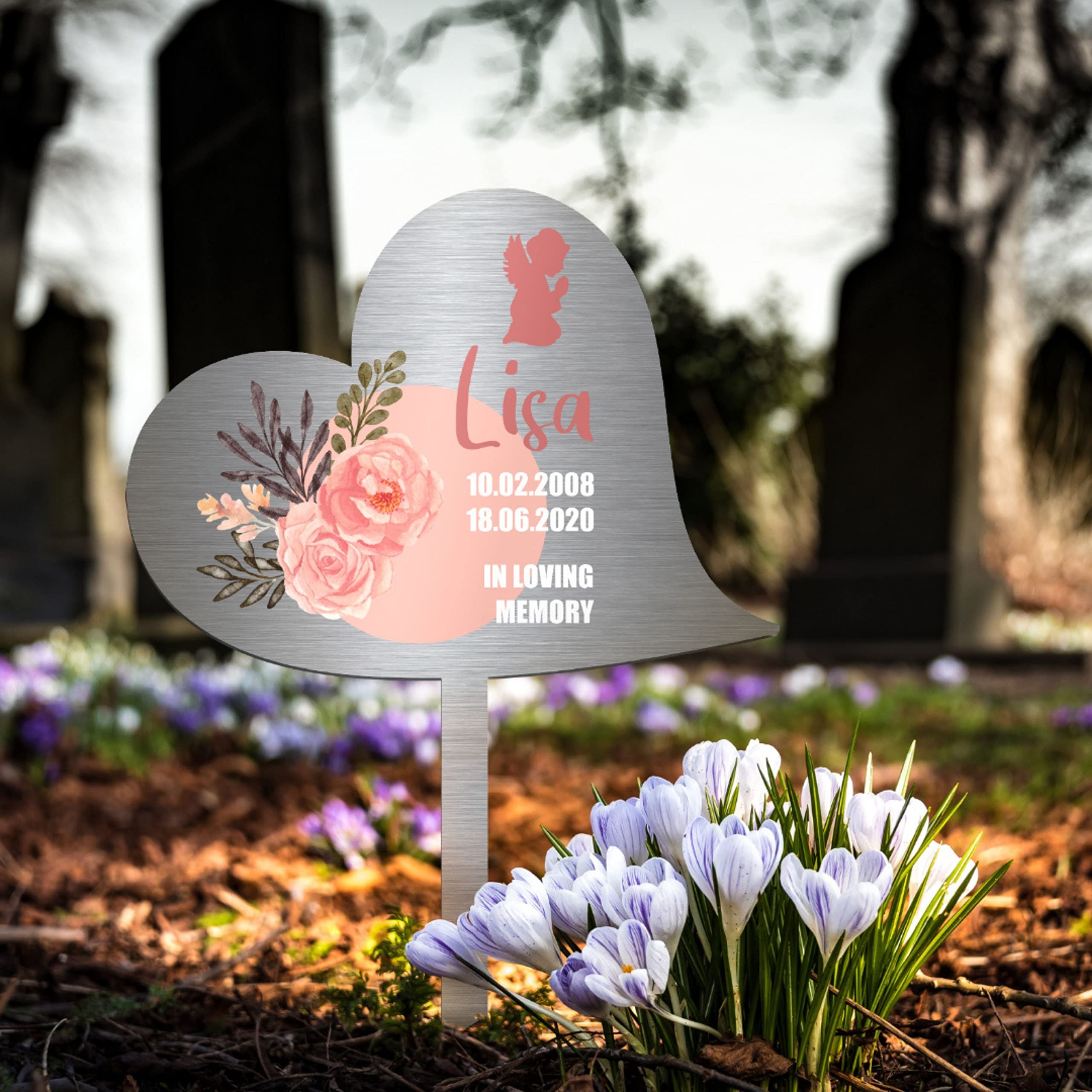 Grabstecker Edelstahl Herz 28cm - Wetterfeste Grabdeko Personalisierbar