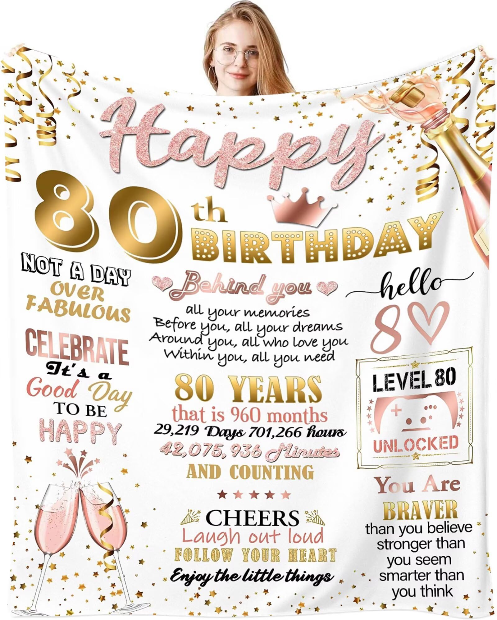 Fecifte 80th Birthday Gifts Blanket for Women, 80 Year Old Birthday Decorations Presents, Personalised Flanell 80th Birthday Blanket Gifts for Women Wife Sister 50"x60"
