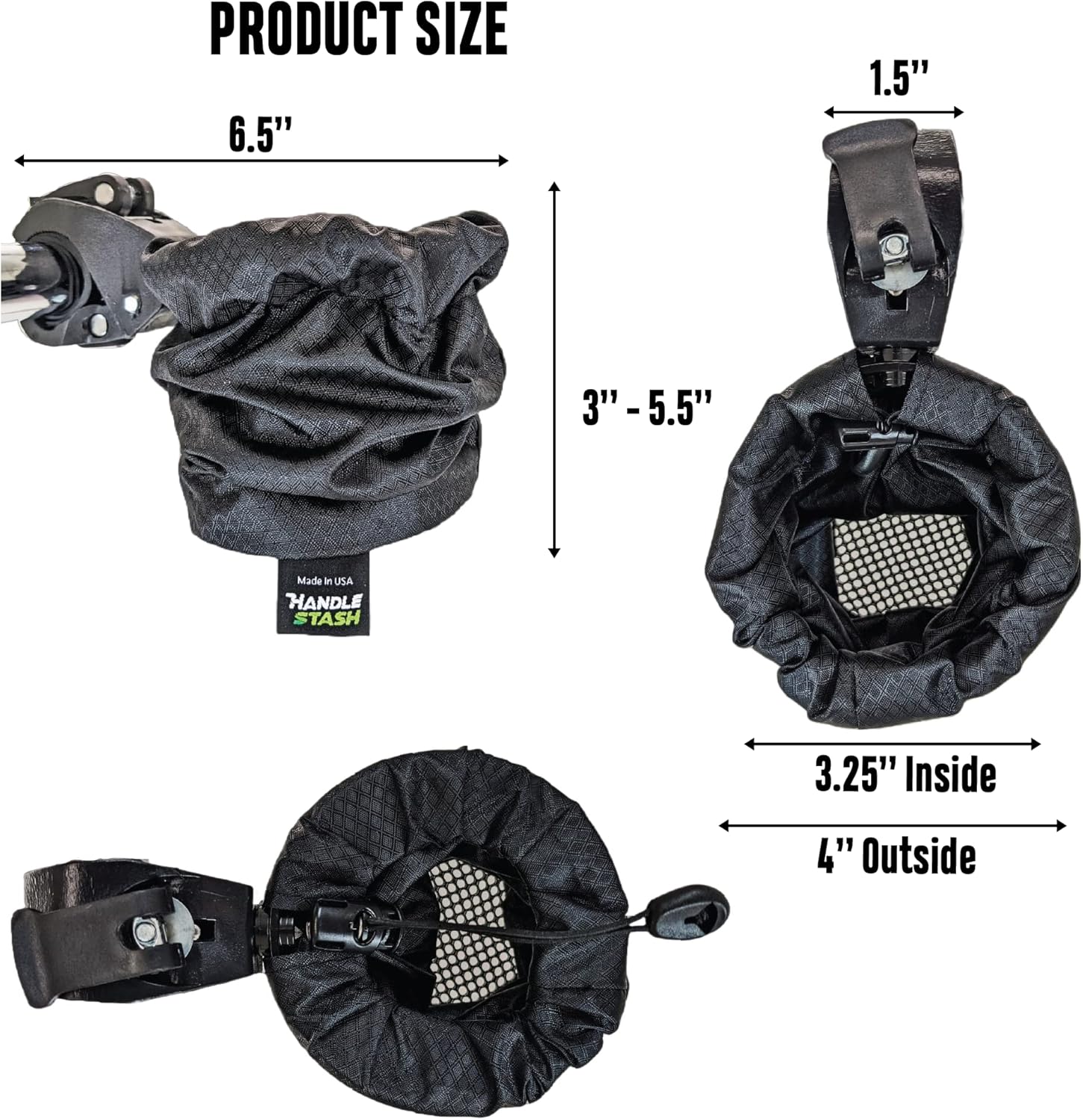 HandleStash Shock-Absorbing Bike Cup Holder (Double Black Diamond) | Fits All Handlebars | Adjustable to Any Size Drink | Made for Bicycles, Boats, Wheelchairs | Xmas Stocking Stuffer | Made in USA