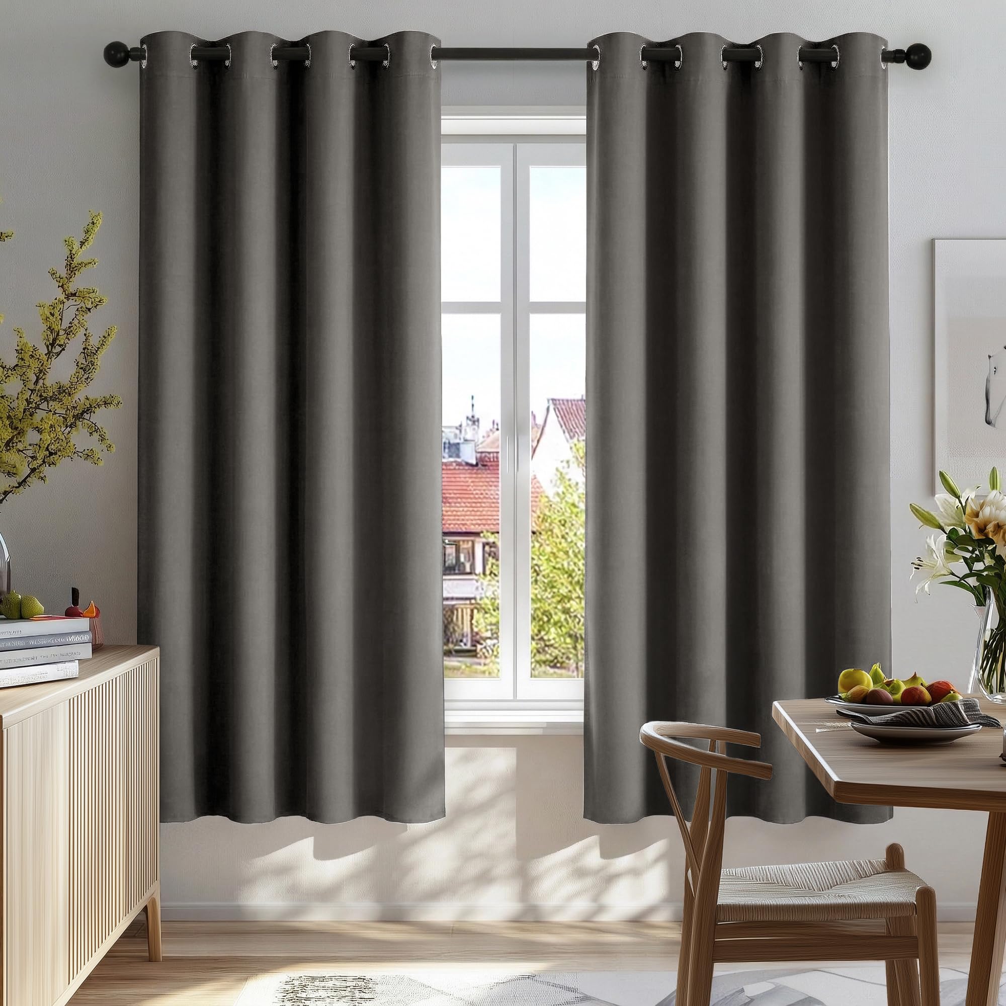 Deconovo Thermal Insulated Eyelet Blackout Curtains Room Darkening Curtains for Living room 55x79 Inch Two Panels Light Grey