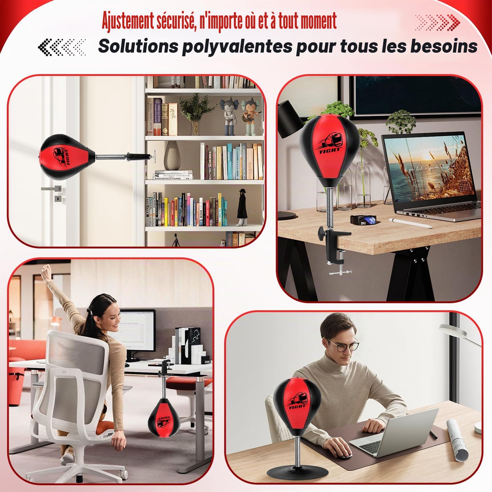 NZQXJXZ Sac de Frappe de Bureau, Sac de Boxe de Bureau, Punching Ball avec Ventouse Super Résistante et Pince de Bureau pour Table et Comptoirs de Bureau, Cadeau Amusant pour Amis ou Collègues