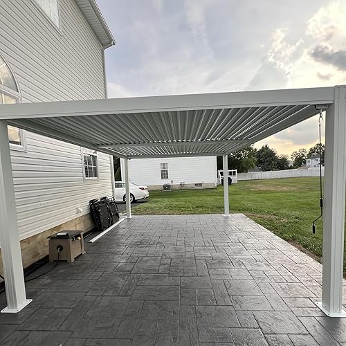 Miniatura 8 de Domi - Pérgola con listones de 12 x 16 pies, pérgola impermeable de aluminio para exteriores, con techo ajustable para patio trasero, jardín y