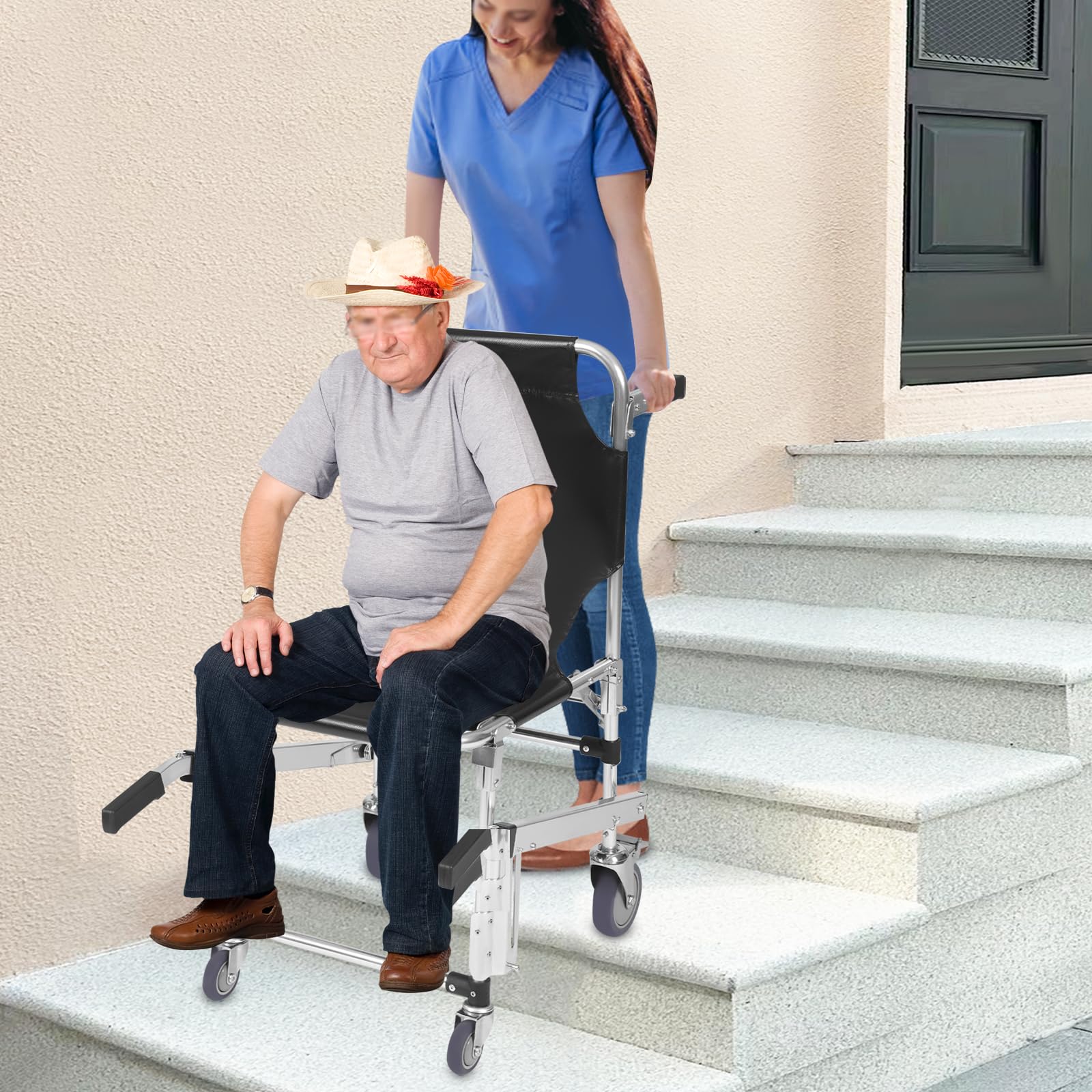 Chaise d'urgence pliable, monte-escalier, fauteuil roulant avec roues universelles, capacité de charge de 160 kg, pour sauvetage en cas d'urgence, noir
