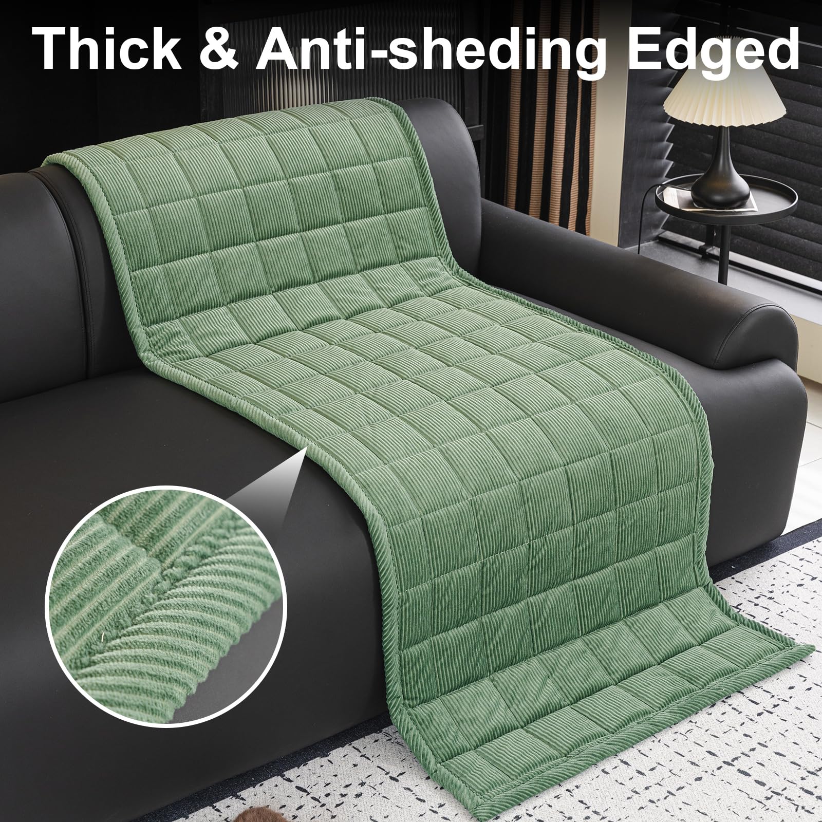 Funda de sofá para perro, protector de sofá antideslizante de 3 plazas con agarres de silicona, funda de sofá acolchada ecológica con cable, funda gruesa acolchada (verde, 70 cm x 180 cm)