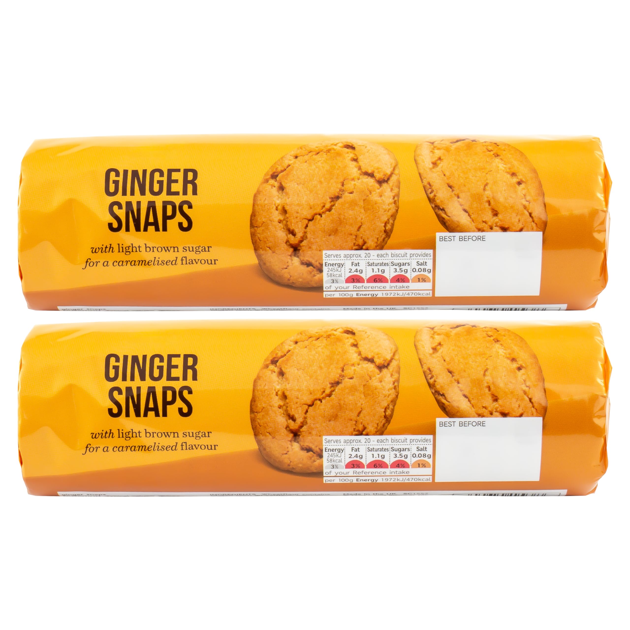 2 x 250g Ginger Snaps, Traditional Biscuits with Light Brown Sugar for a Caramelised Flavour - 500g