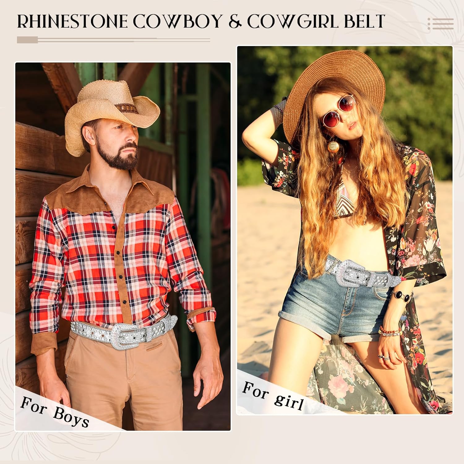 AWAYTR Rhinestone Belt for Women Men - Western Cowgirl Sequin Diamond Bling Studded Belts for Jeans Pants - Image 5