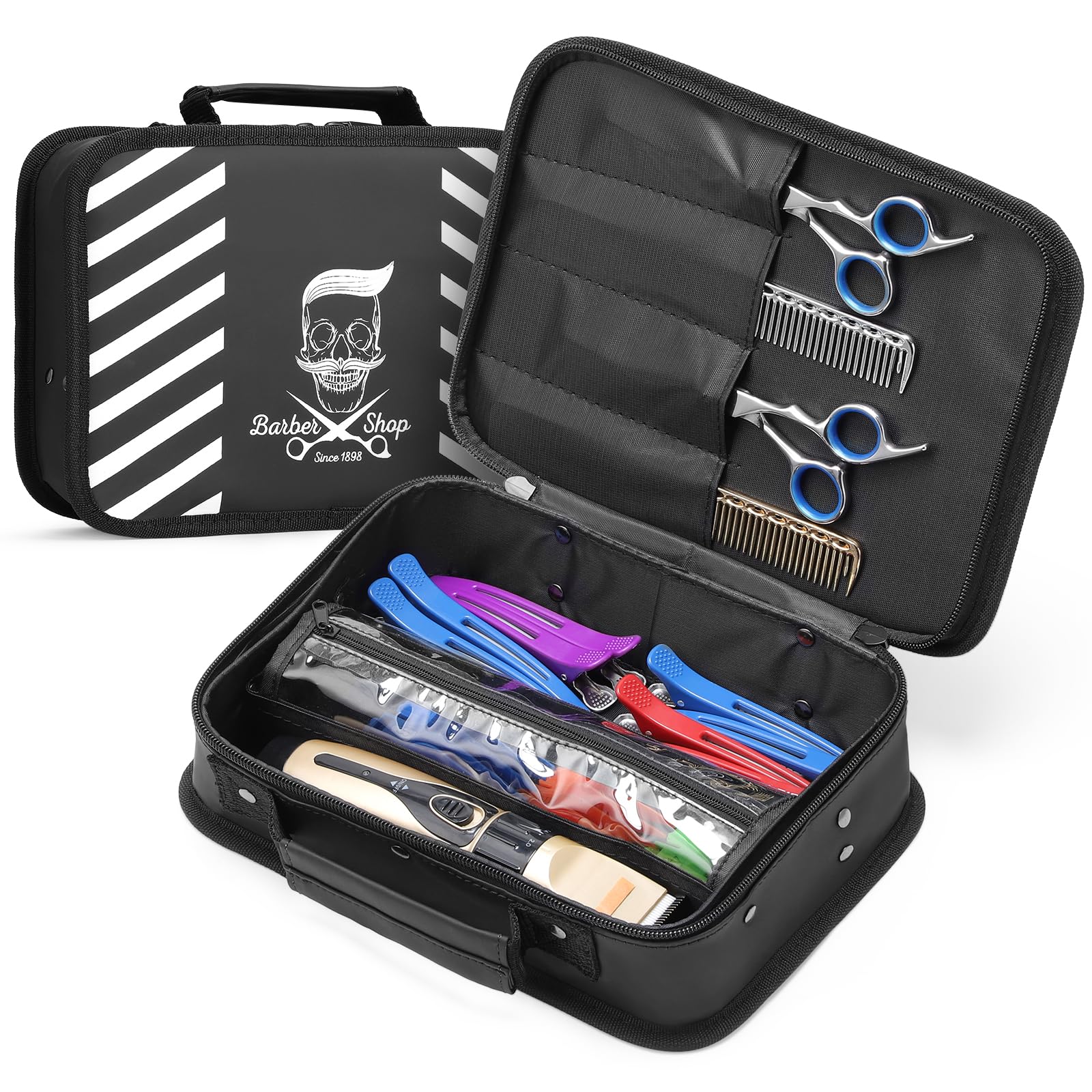 Segbeauty Barber Carrying Case, Stylist Tool Storage Bag for Clippers Scissor Clips Trimmer Grooming Kit, Hair Styling Accessories Organizer, Portable