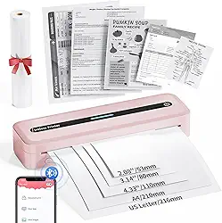 COLORWING Impressoras portáteis M832 sem fio para viagens, mini impressora compacta 300DPI sem tinta, impressora térmica Bluetooth compatível com smartphone Android e iOS, tablet e laptop - rosa