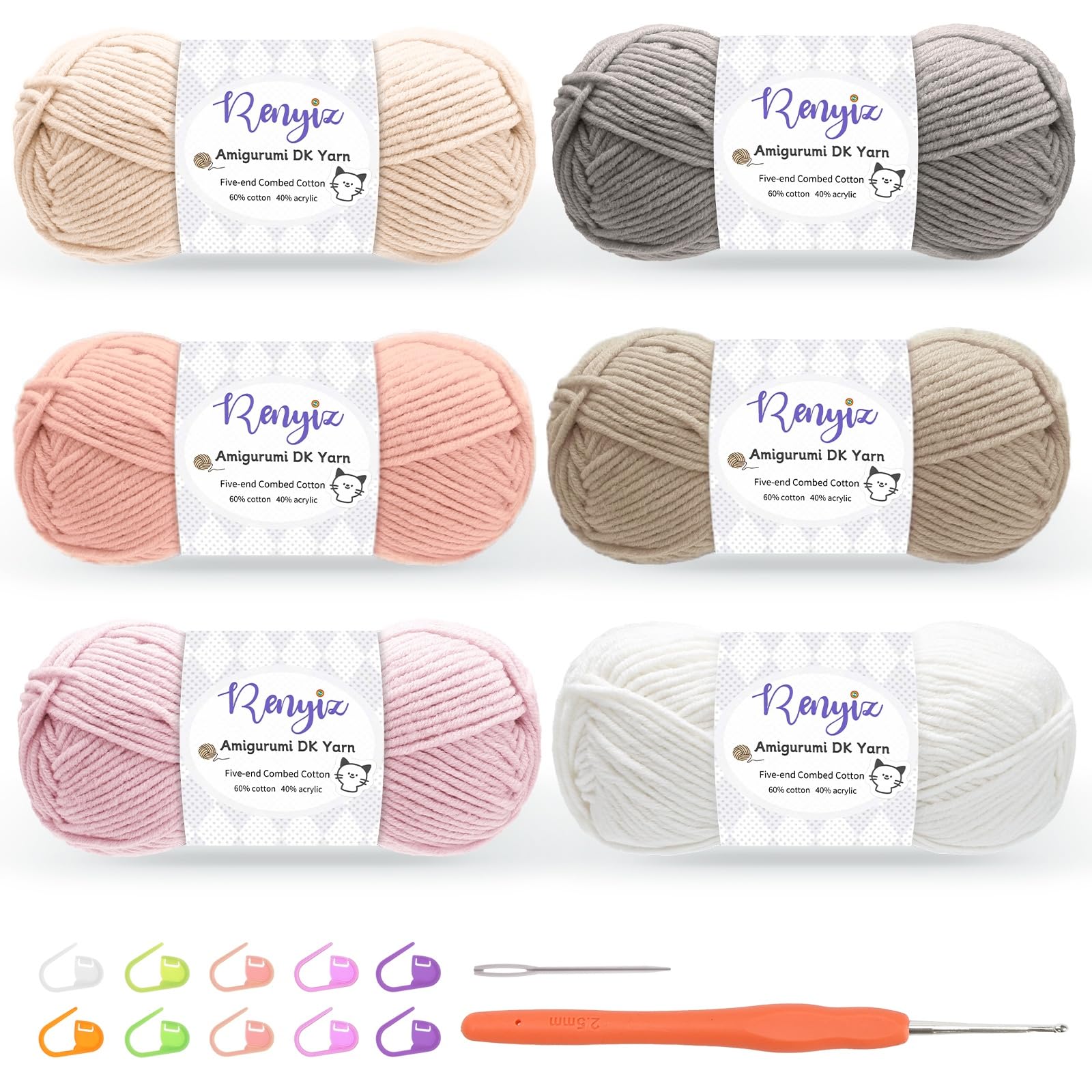 Wolle zum Häkeln 50g Häkelgarn (60% Baumwolle, 50% Acryl) mit 2,5mm Häkelnadel & Zusatzzubehör, Ideal als Babywolle, Strickwolle, Häkelwolle und Baumwollgarn zum Häkeln Grün