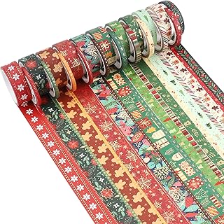 21 Rolls Christmas Washi Tape Set,Gold Foil Decorative Masking Tapes Multi-Pattern Sticker Adhesive Tape for Xmas Holiday Designs Arts Craft Tape DIY Scrapbooking Planners Gift Wrapping Decorations