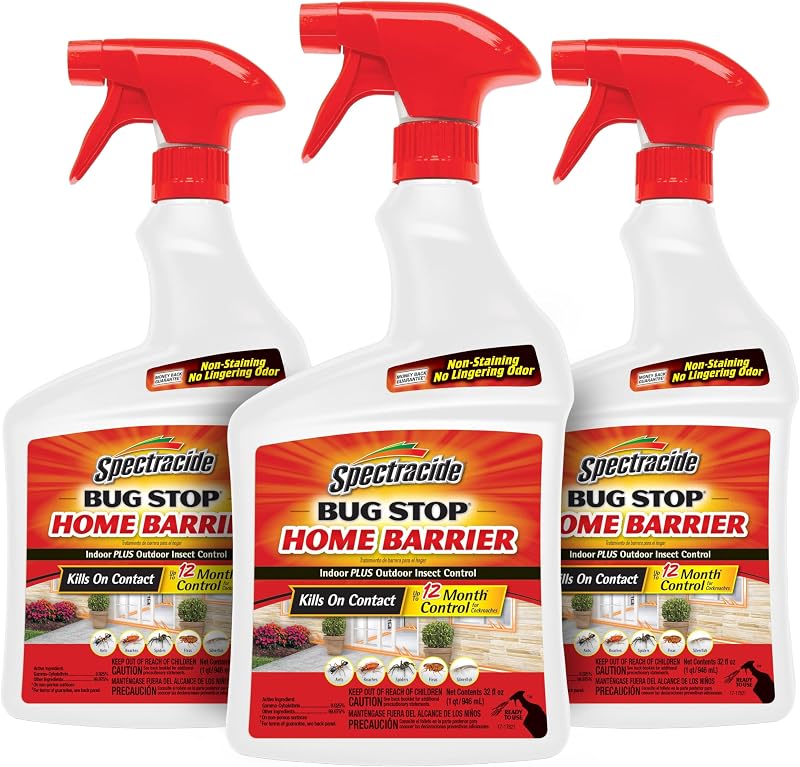 Spectracide Bug Stop Home Barrier 32 Oz, Ready-to-Use Spray, 3 Pack | Kills Cockroaches, Ants, Spiders & More On Contact, Use Indoors & Outdoors, Up To 12 Month Control*, Non-Staining