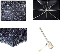 Vista 26 de LCY Paraguas plegable del sol/de la lluvia/de la nieve del Anti-UV de la doble cubierta del cordón bordado Negro