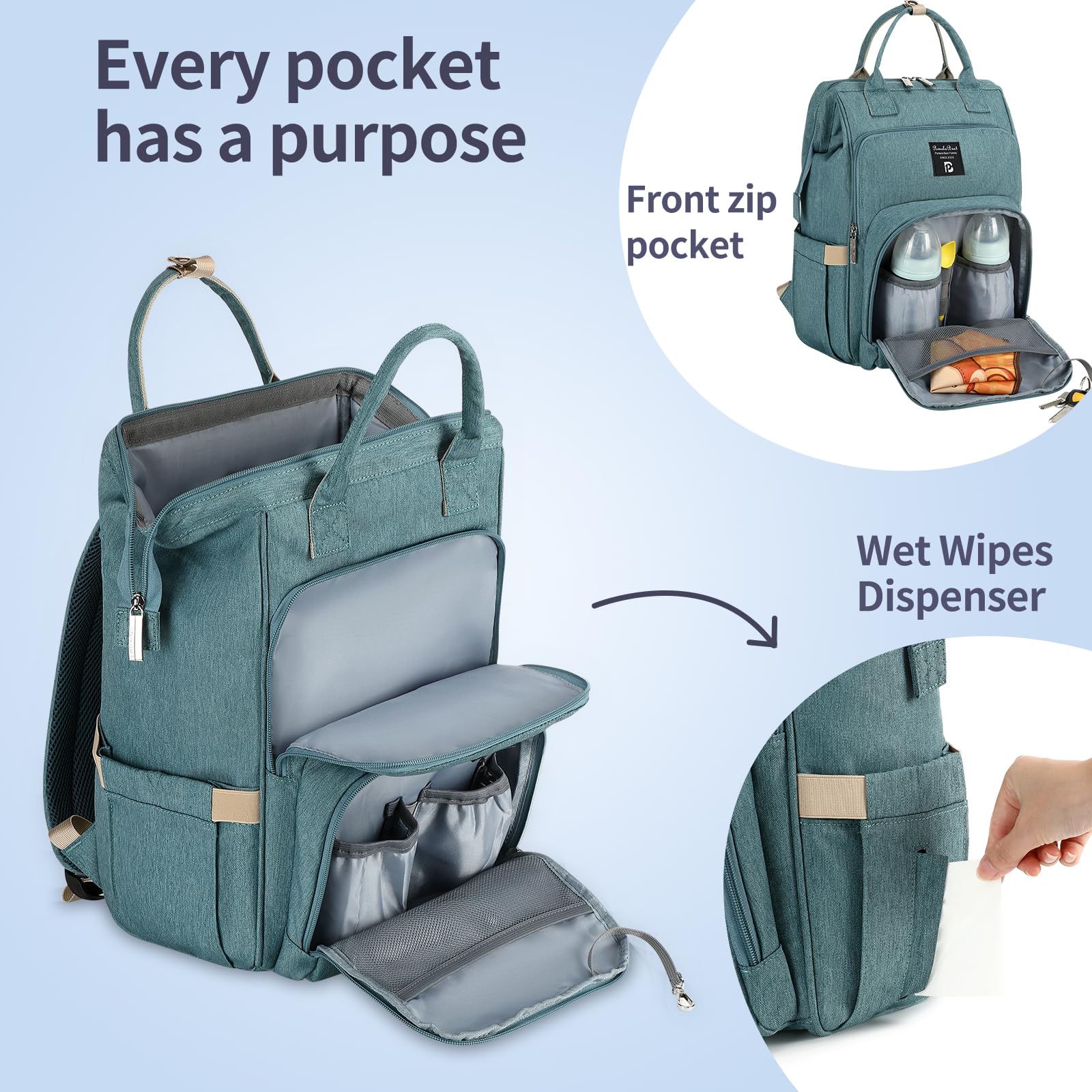 Pomelo Best Zaino Fasciatoio per Bambini, Elegante, con Fasciatoio Multifunzionale, Impermeabile, Grande Capacità, per Viaggi, Colore Blu Foschia, Nuova versione