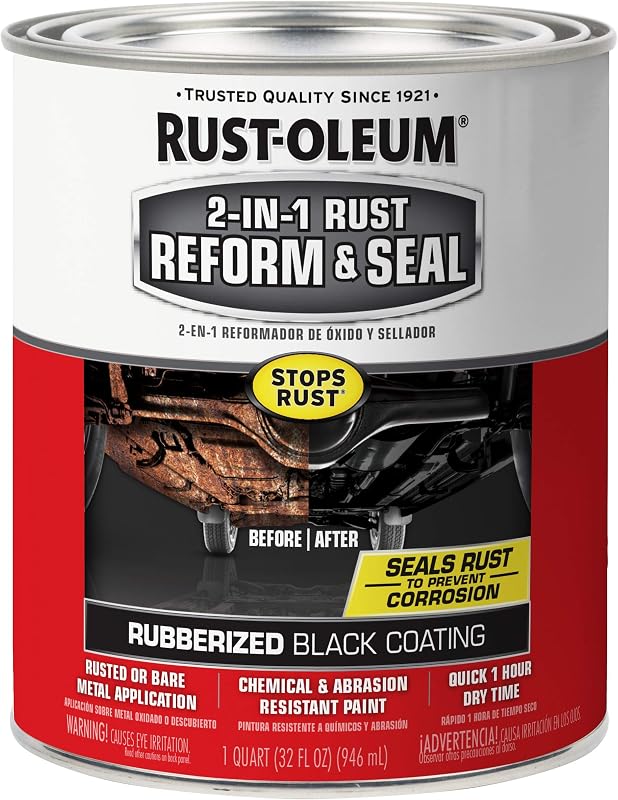 Stops Rust 2-in-1 Rust Reform & Seal Coating, Black | Rust and Corrosion Preventive | Multi-Purpose Durable Automotive Coating | Rubberized | Fast Dry | Quart