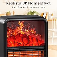 Vista 5 de Small Fireplace heater for Indoor use with Realistic 3D Flame, Space Heater with Thermostat, 1500W/750W PTC Ceramic Heating, Tip-Over Safety Switch