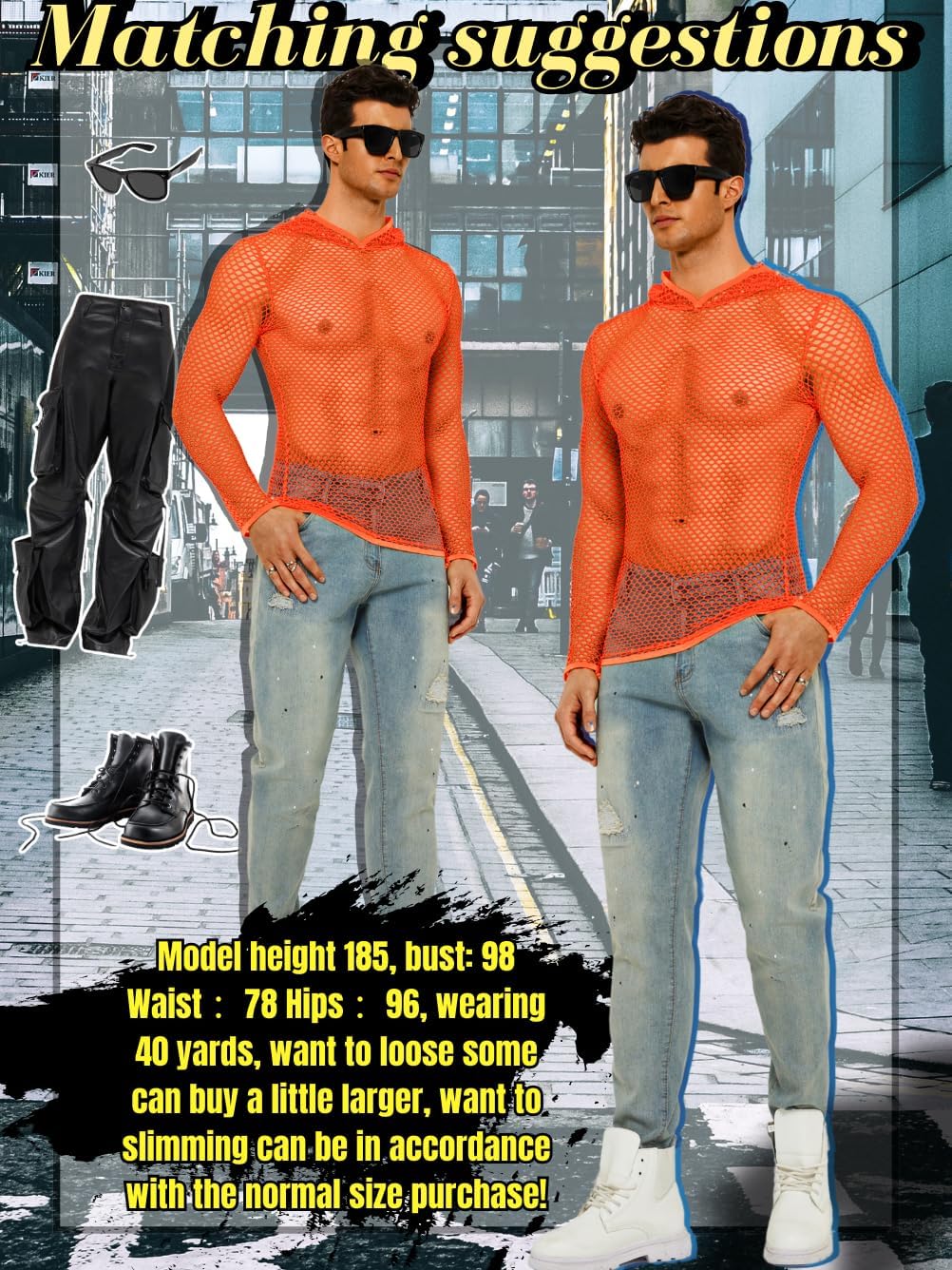 Mens Mesh Shirt, Long Sleeve Muscle Workout Hoodie, Sheer See Through Base Layer, Fishnet Sexy Top Rave Outfits Club - Image 6