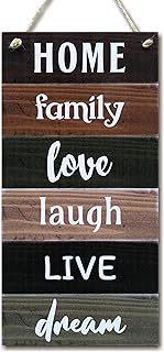 CARISPIBET Home, Family, Love, Laugh, Live, Dream | Hanging Wall Sign Rustic Decoration 6" x 12"