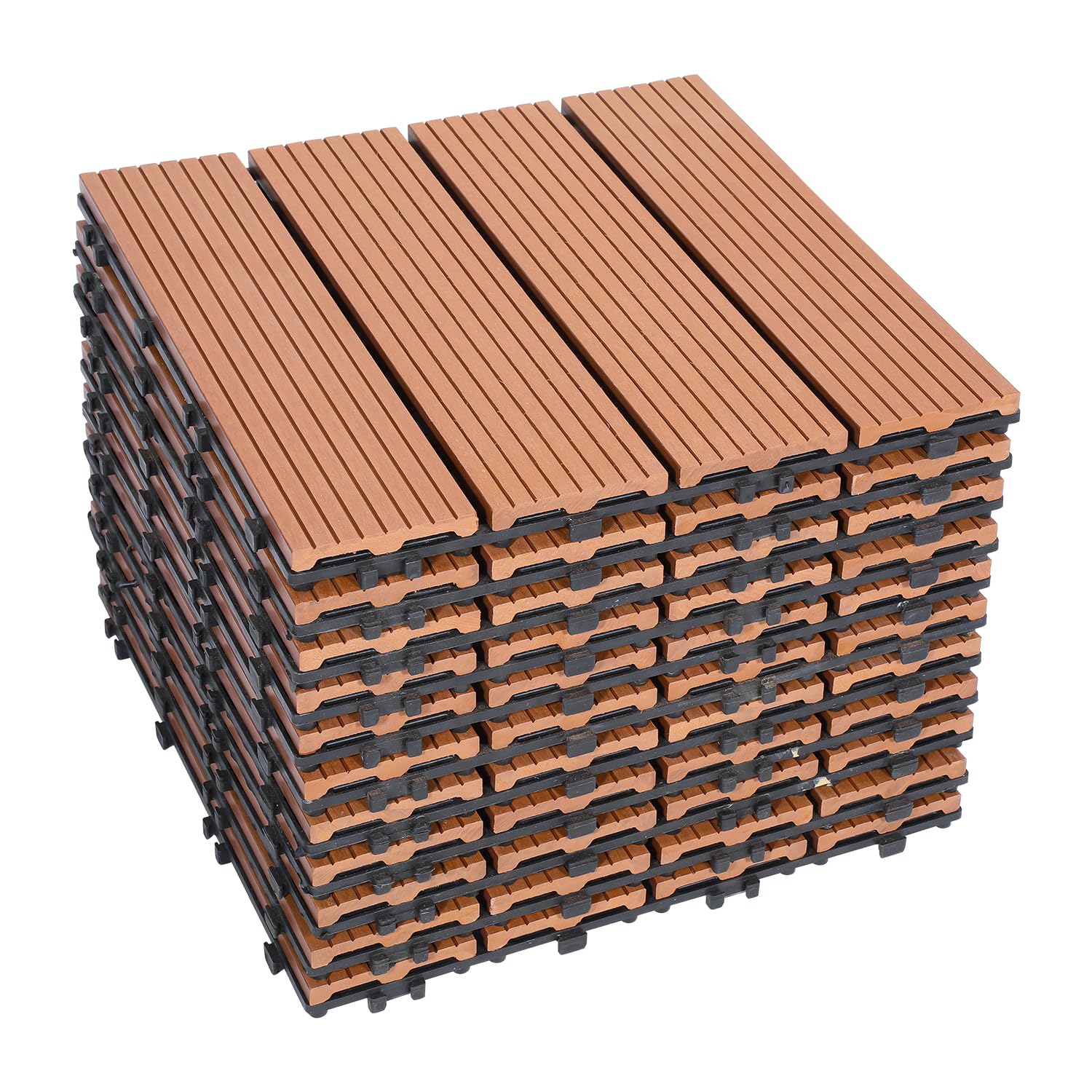 Terrassen-Fliese 30x30x2 cm WPC Kunststoff 55er Spar Set für 5m², Holzfliesen Wetterfest Schwimmbad Badezimmer Terrasse Garten Balkonbodenbeläge, Braun