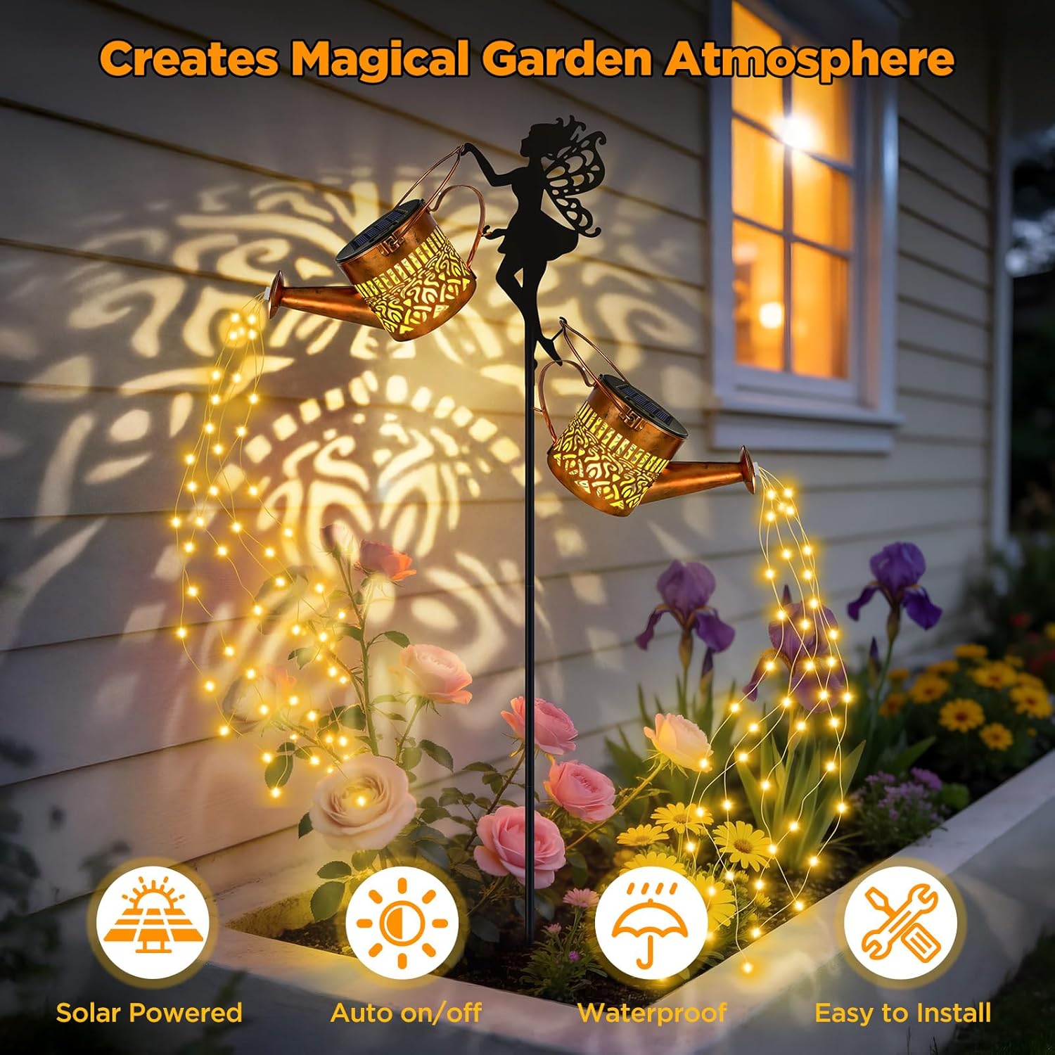Solar Watering Can Lights, 2 Pack Solar Lights Outdoor Waterproof Hanging Lantern Landscape Lights with Elf Shepherd Hook Garden Decor for Yard Patio Lawn, Gifts for Mom Grandma Birthday (Warm White)