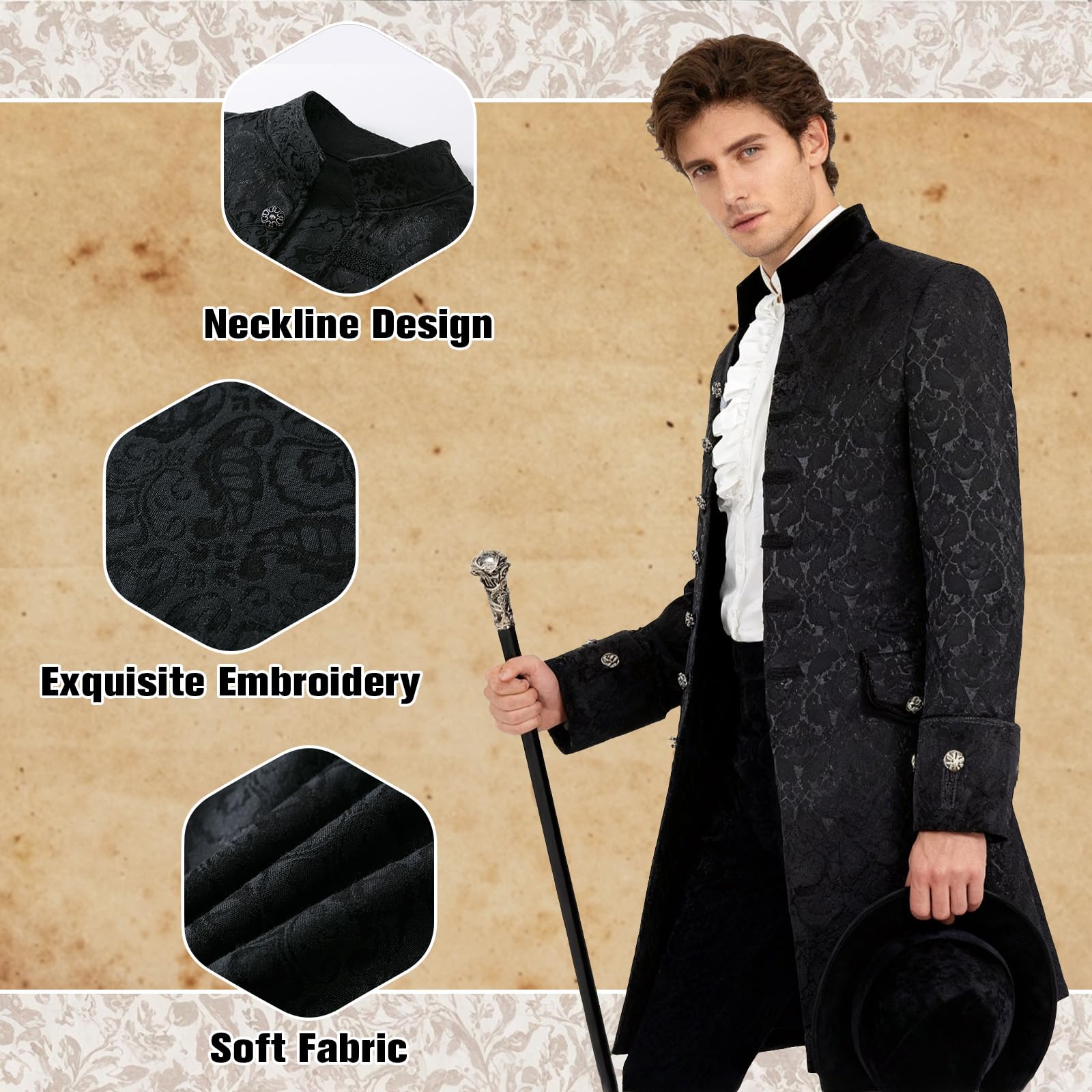 Crubelon Veste longue victorienne gothique steampunk vintage pour homme, costume de cosplay pour Halloween, représentation théâtrale