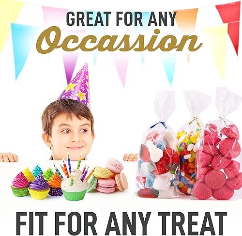 Miniatura 7 de Simple Craft Paquete de 200 bolsas de celofán para dulces, bolsas de plástico grueso de 5 x 11 pulgadas con lazos para bolsas de golosinas, bolsas