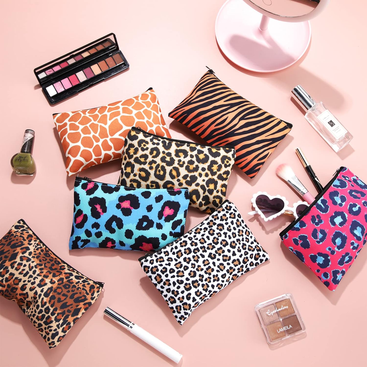 Reginary 20 Pieces Cosmetic Bag for Women, Roomy Makeup Bags with Zipper Toiletry Bag Pouch Travel Accessory Organizer Gifts, 7 x 4.3 Inches(Leopard) - Image 4