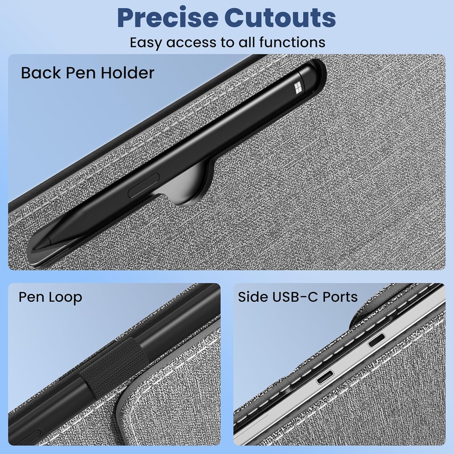 MoKo Case for Microsoft Surface Pro 12 Inch 1st Edition 2025, Lightweight Protective Business Cover with Multi-Angle Stand & Stylus Holder, Compatible with Type Cover Keyboard, Gray - Image 6