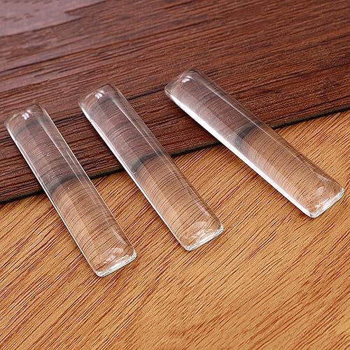Miniatura 3 de 20 piezas de 0.394 x 1.969 in con parte trasera plana rectángulo transparente transparente Cabujones de vidrio lupa cubierta base camafeo