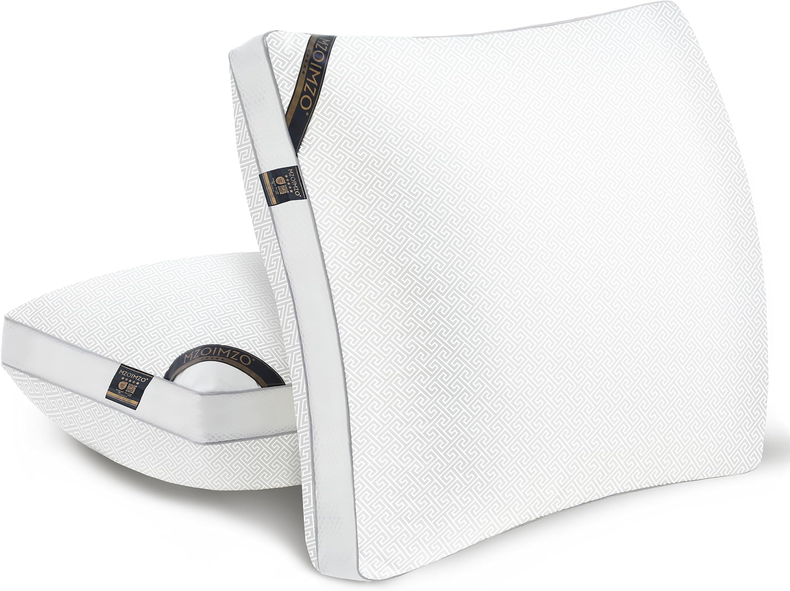 MZOIMZO Luxury Comfy Hotel Collection Bed Pillows for Sleeping- Firm European Size Set of 2, Gusseted Cooling Side Mesh Design with Premium Down Alternative Filling for Back, Stomach or Side Sleepers