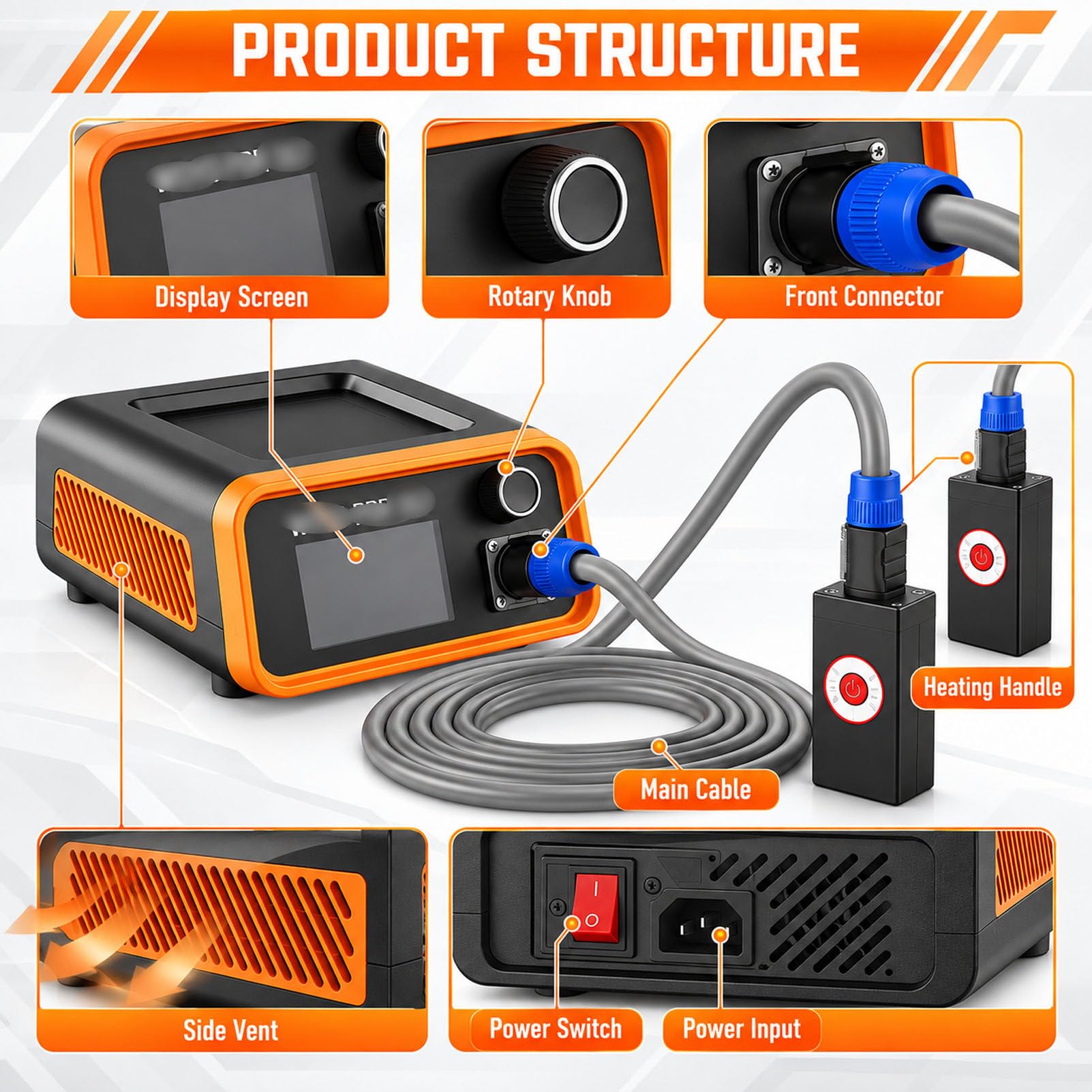 1500 W, bezlakierowa nagrzewnica indukcyjna PDR z kablem zasilającym. 007