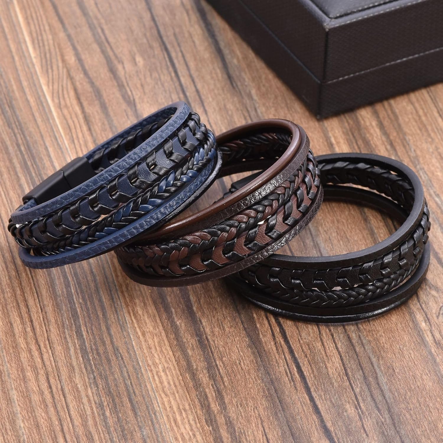TIMFROZ Mens Leather Bracelet Multi-Layer Braided Bracelet Wristband Father's Day Birthday Jewelry Gifts 8.5" Classic Bracelet with Stainless Steel Buckle - Image 6
