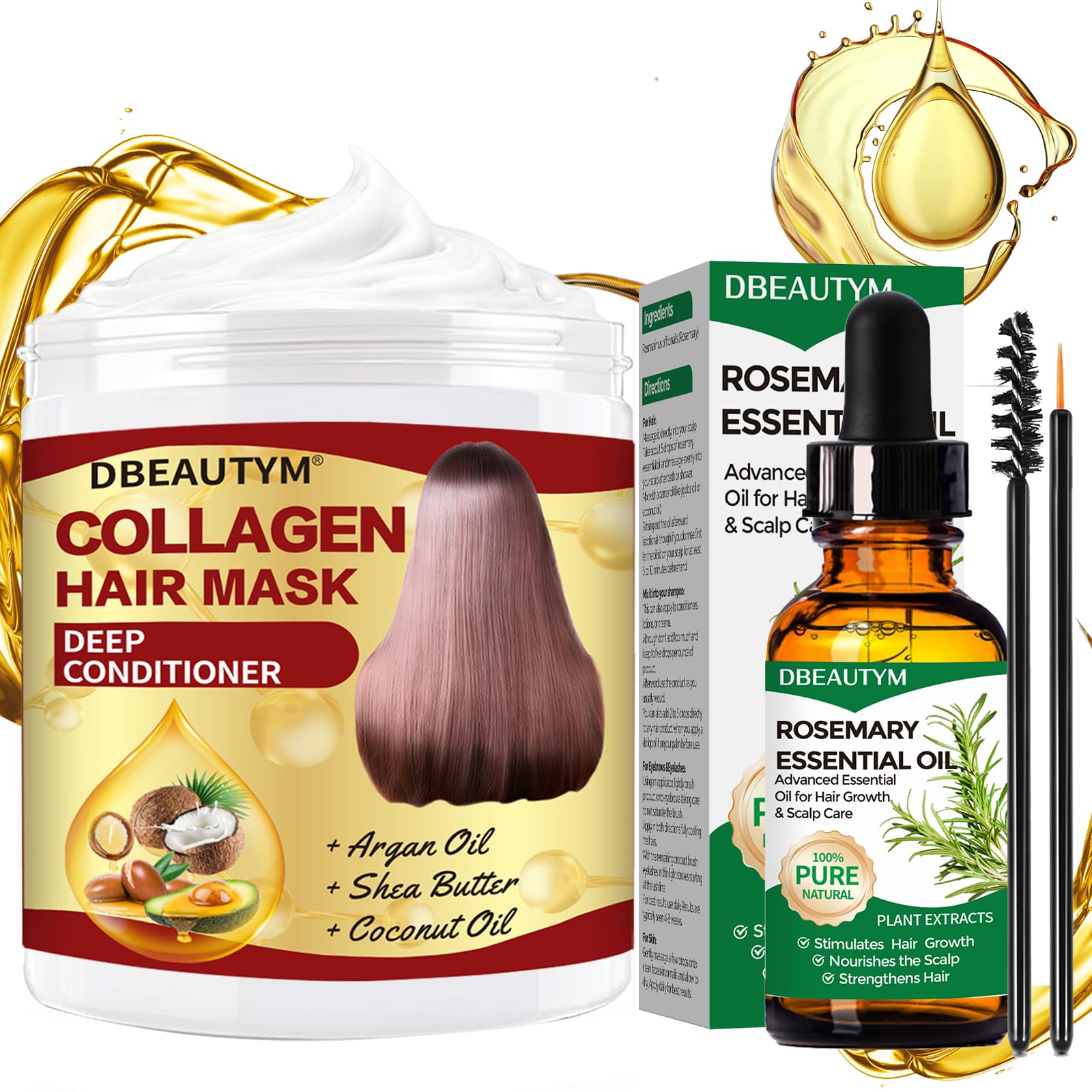 Collagen Hair Treatment Hair Mask & Rosemary Oil for Hair Growth,Deep Conditioner Hair Mask for Dry Damaged Hair,Hair Growth Oil for Hair Loss,Natural Hair Regrowth Treatment for Men and Women