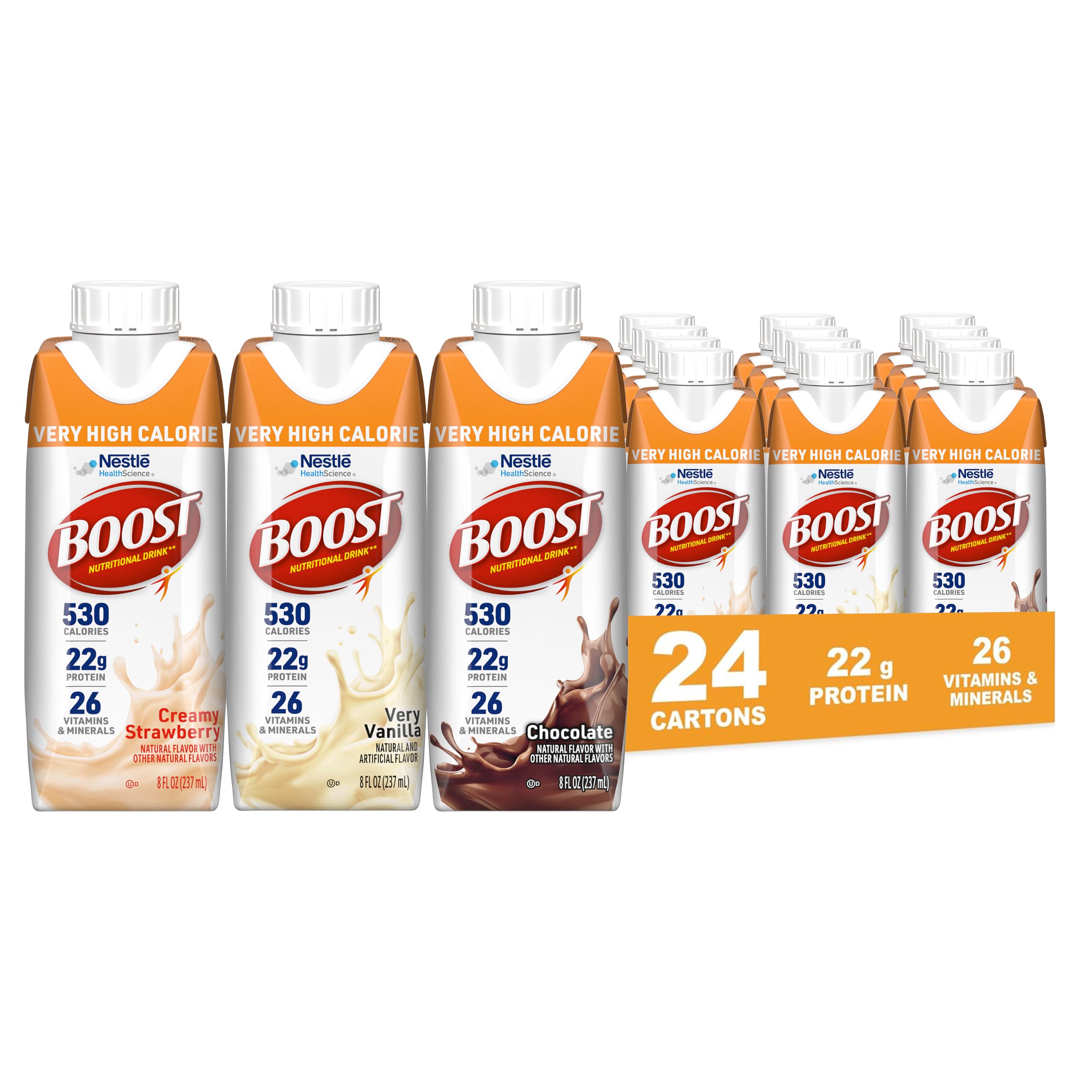 BOOST Very High Calorie Nutritional Drink, Variety Pack, 8 Fl Oz, 24 pk